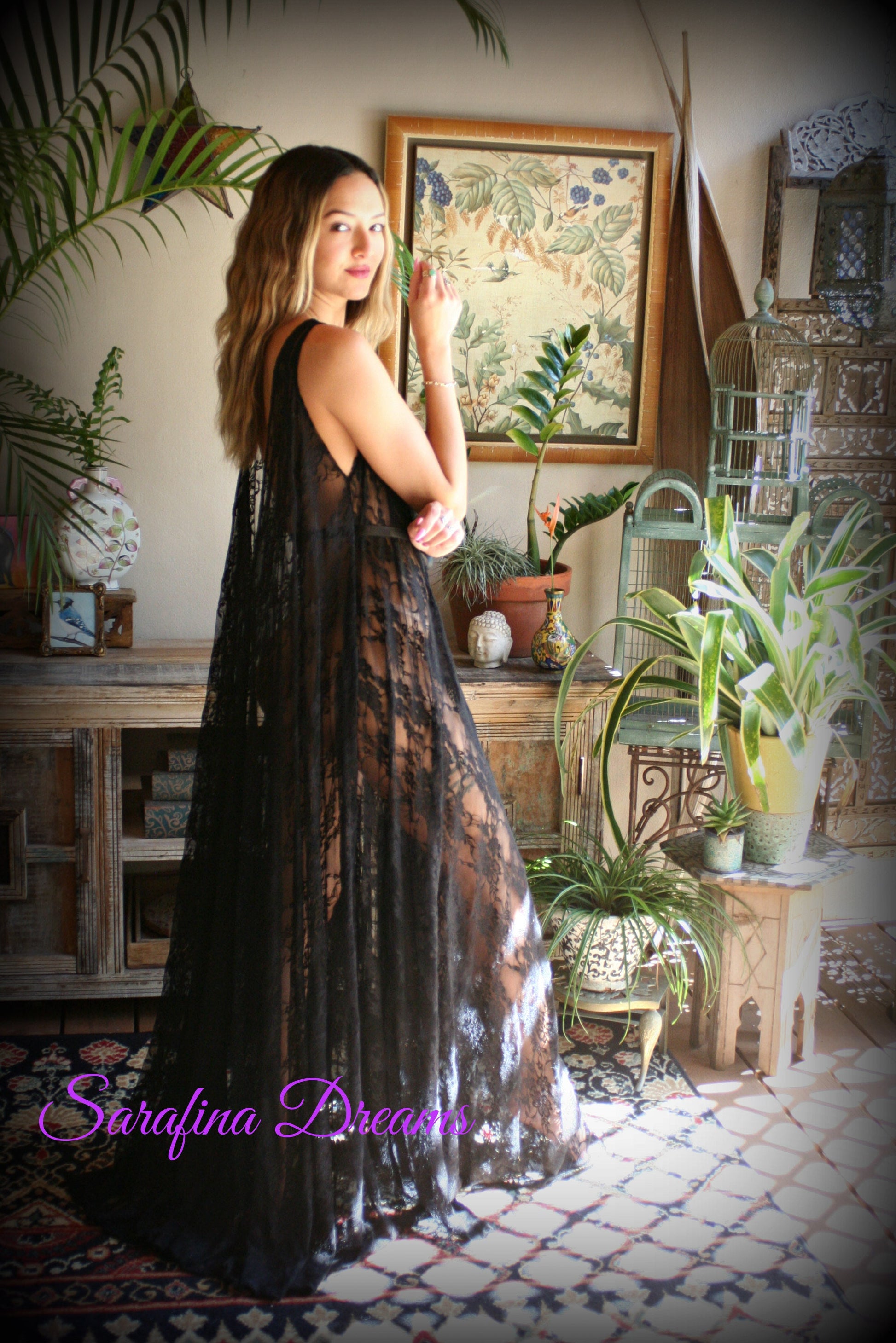 Black Lace Backless Nightgown Lace Lingerie Black Lace Sleepwear Nightgown Black Lace Nightgown Black Lace Sleepwear Lingerie