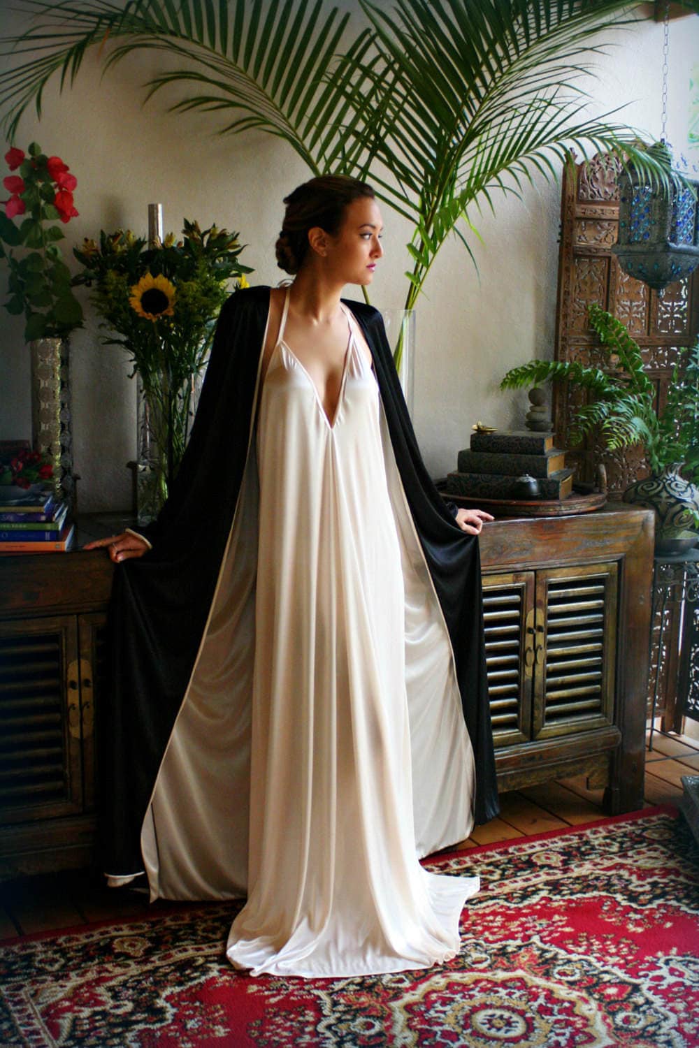 Reversible Satin Robe Two Tone Two Color Bridal Robe Black Wedding Robe Champagne Satin Robe Bridal Lingerie Wedding Lingerie Sleepwear