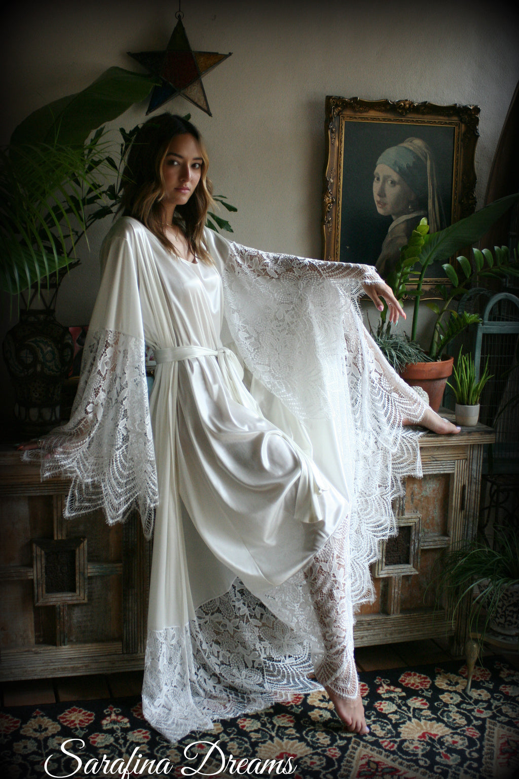 Bridal Satin And Lace Robe Wedding Sleepwear Bridal Robe Lingerie Wedding Lingerie Lace Sleepwear Honeymoon Kimono Lingerie