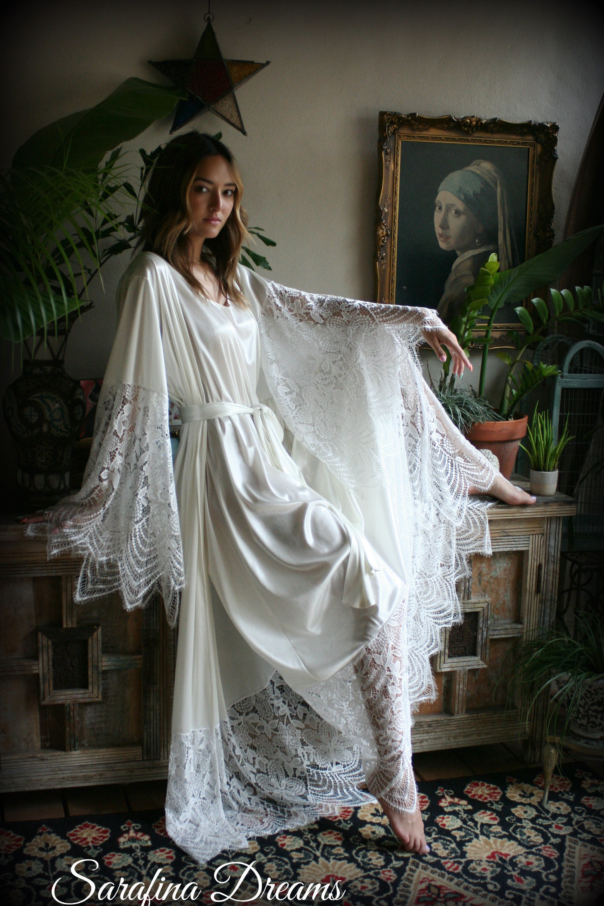 Bridal Satin And Lace Robe Wedding Sleepwear Bridal Robe Lingerie Wedding Lingerie Lace Sleepwear Honeymoon Kimono Lingerie