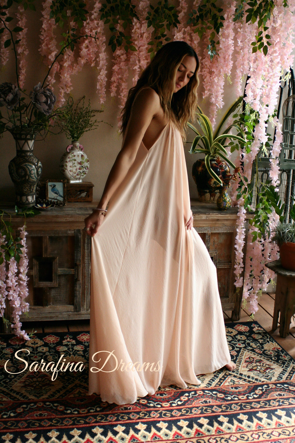 Blush Chiffon Bridal Nightgown Wedding Lingerie Chiffon Sleepwear Full Sweep Nightgown Honeymoon Trousseau Sleepwear wedding Sleepwear
