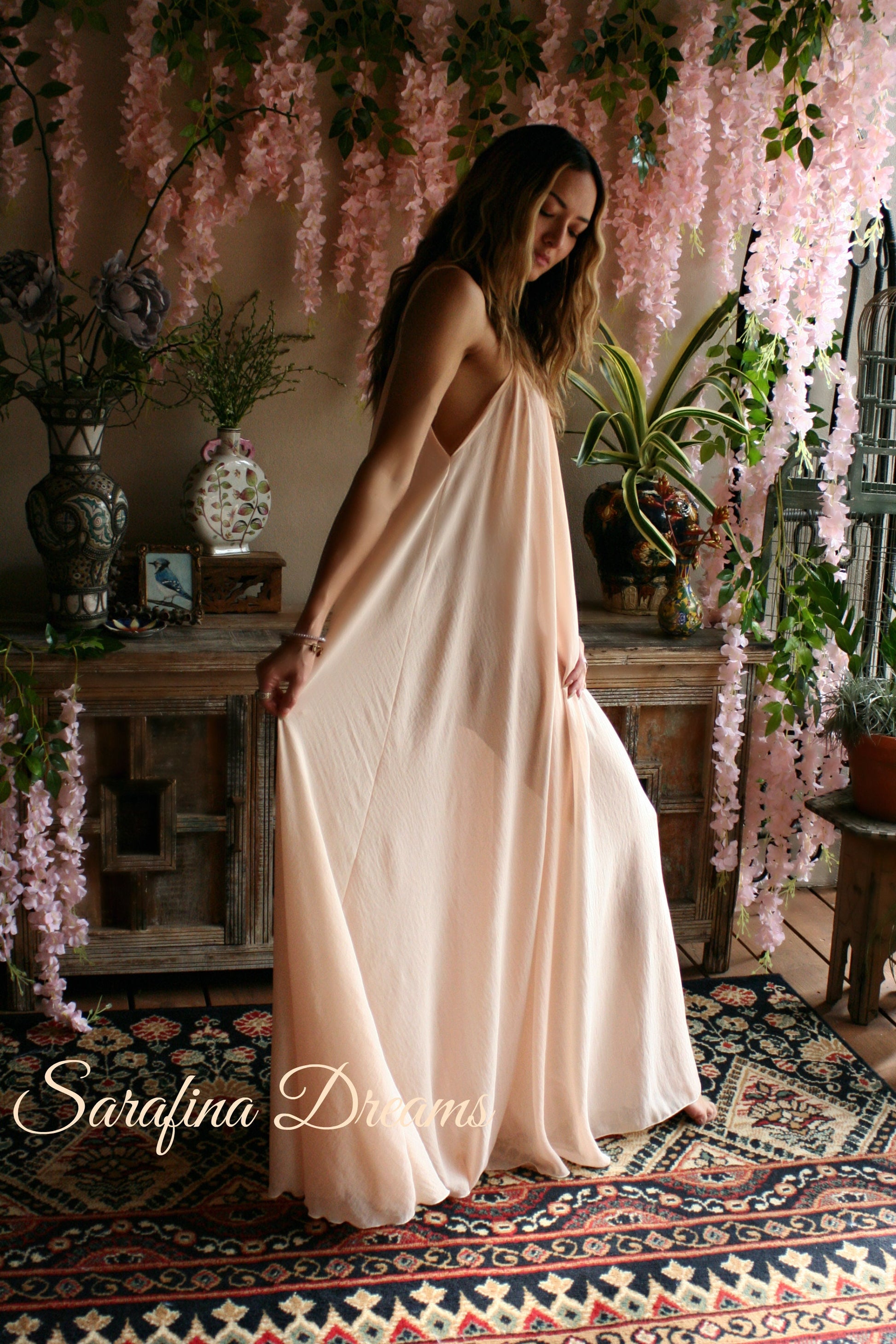 Blush Chiffon Bridal Nightgown Wedding Lingerie Chiffon Sleepwear Full Sweep Nightgown Honeymoon Trousseau Sleepwear wedding Sleepwear