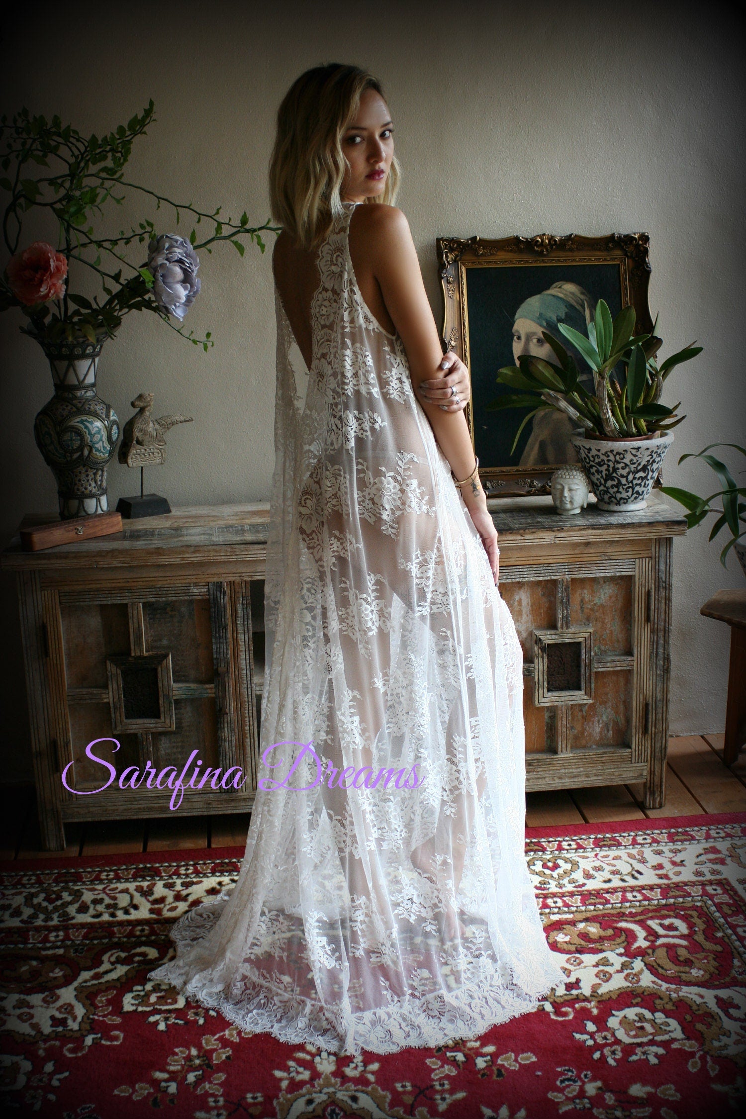Bridal Lace Backless Nightgown Wedding Sleepwear Bridal Lingerie  Off White Lace Lingerie Lace Sleepwear Honeymoon Lingerie