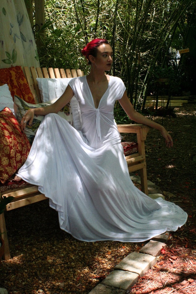 Ivory Silk Knit Bridal Nightgown Wedding Lingerie Keyhole Tie Front silk Sleepwear Honeymoon Lingerie Night Gown Bridal Sleepwear