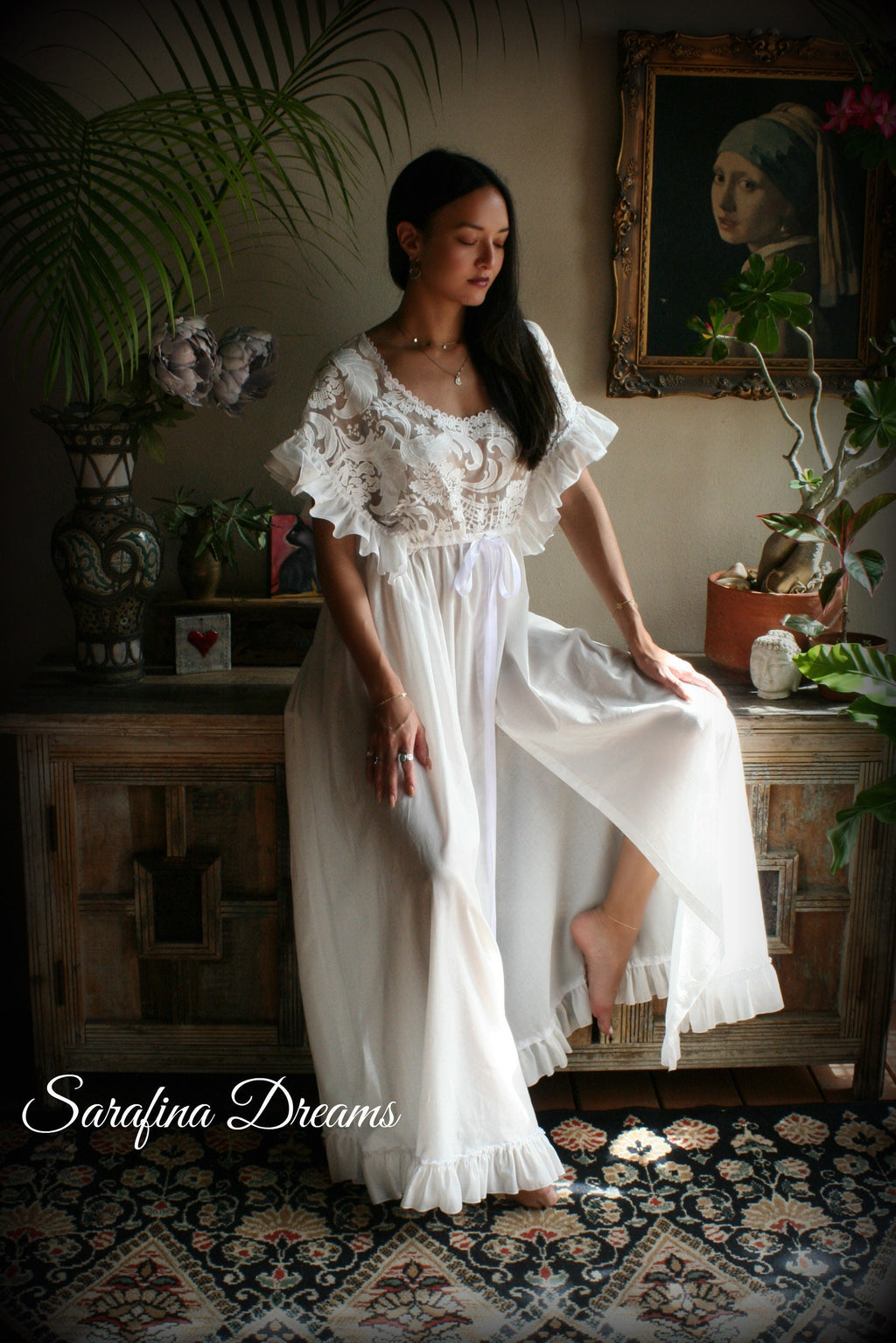 Cotton Nightgown Victorian Cotton Sleepwear Jane Austen Sleepwear Cotton Lingerie Embroidered Lace Cotton Bridal Sleepwear