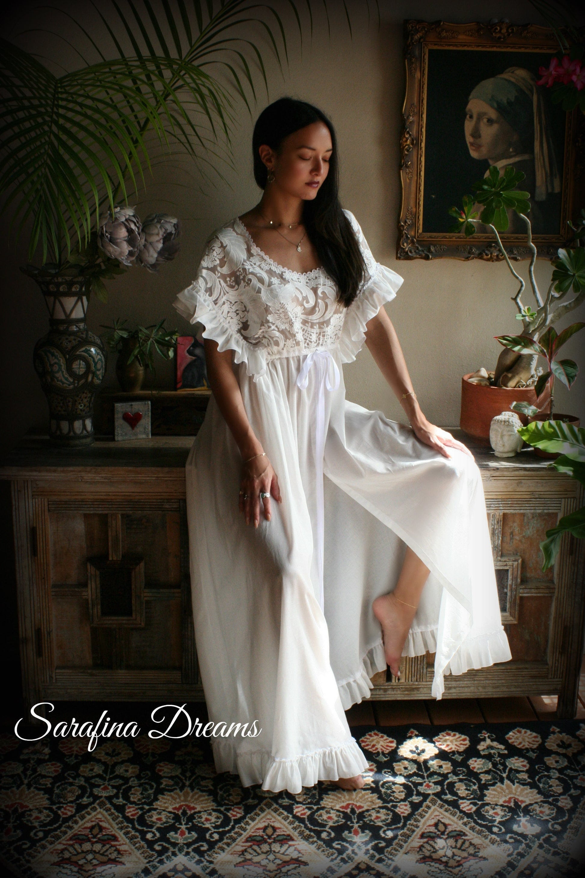 Cotton Nightgown Victorian Cotton Sleepwear Jane Austen Sleepwear Cotton Lingerie Embroidered Lace Cotton Bridal Sleepwear