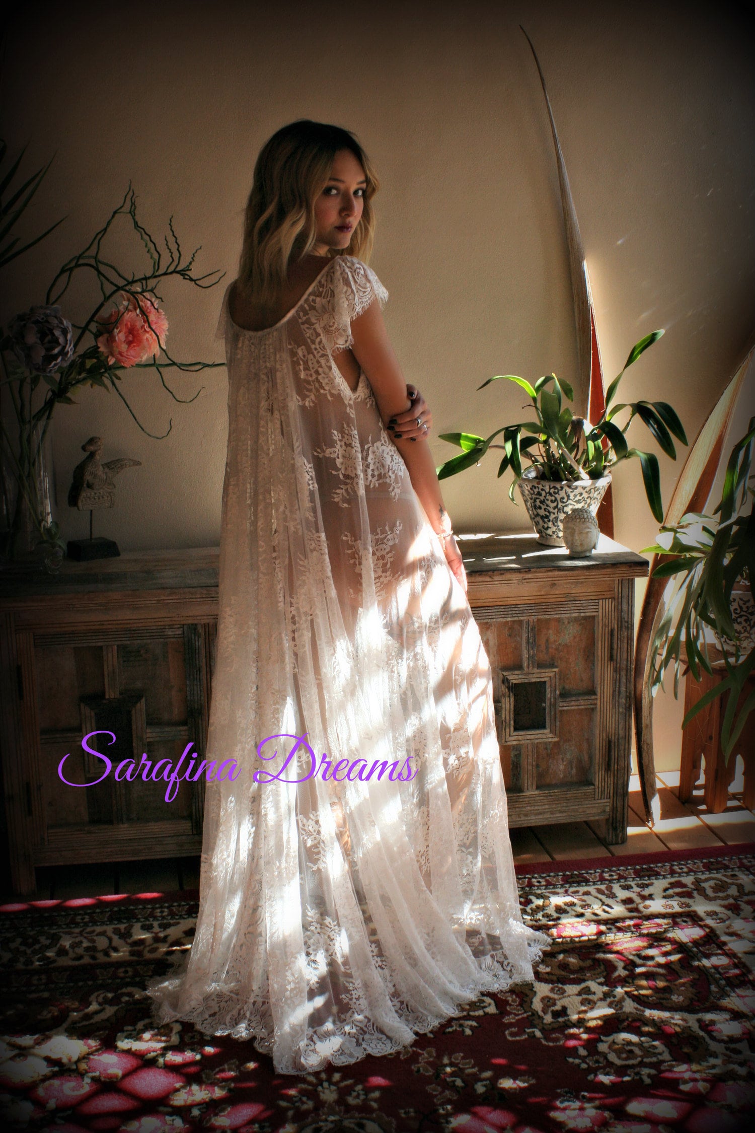 Bridal Lace Nightgown Wedding Sleepwear Full Sweep Bridal Lingerie  Off White Lace Lingerie Lace Lingerie Honeymoon Lingerie