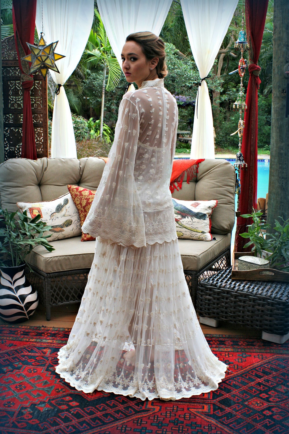 Victorian Lace Bed Jacket Bridal Lingerie Wedding Lingerie Lace Robe Bridal Robe Wedding Sleepwear Lace Lingerie Art Deco  Nightgown