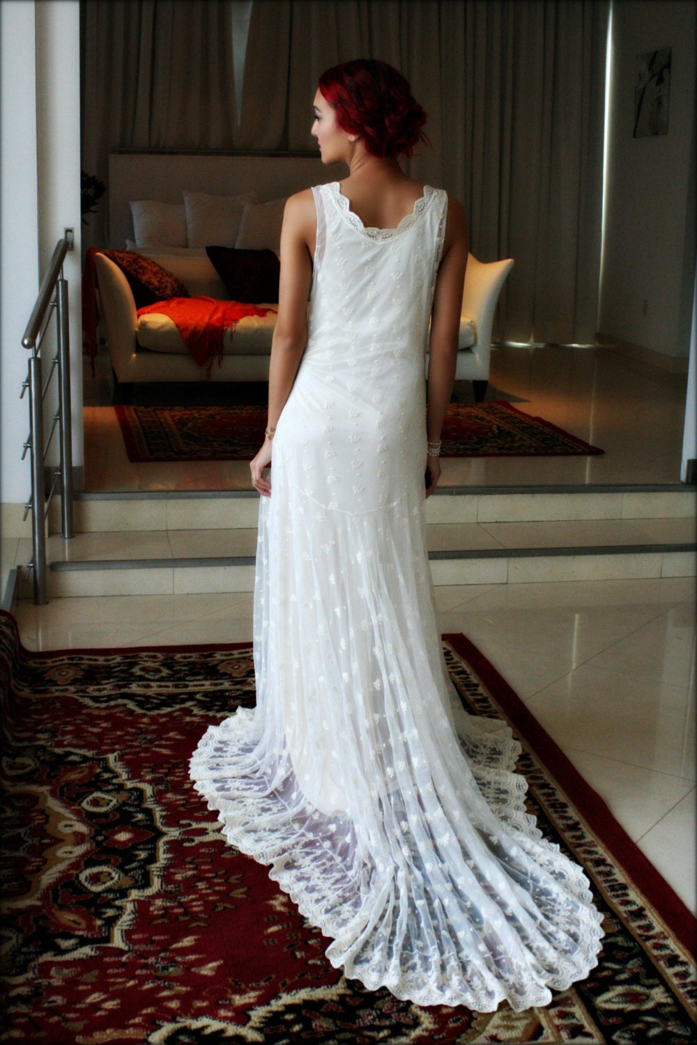 Lace Bridal Nightgown Wedding Lingerie Bridal Gown With Train Bridal Sleepwear Lace Gown Wedding Nightgown Art Deco Paris Chic Bridal