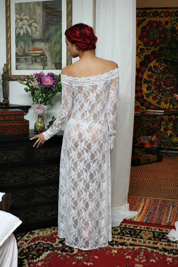 White Lace Off Shoulder Bridal Nightgown Wedding Lingerie Bridal Sleepwear Bridal Lingerie Lace Lingerie Lace Nightgown White Lingerie