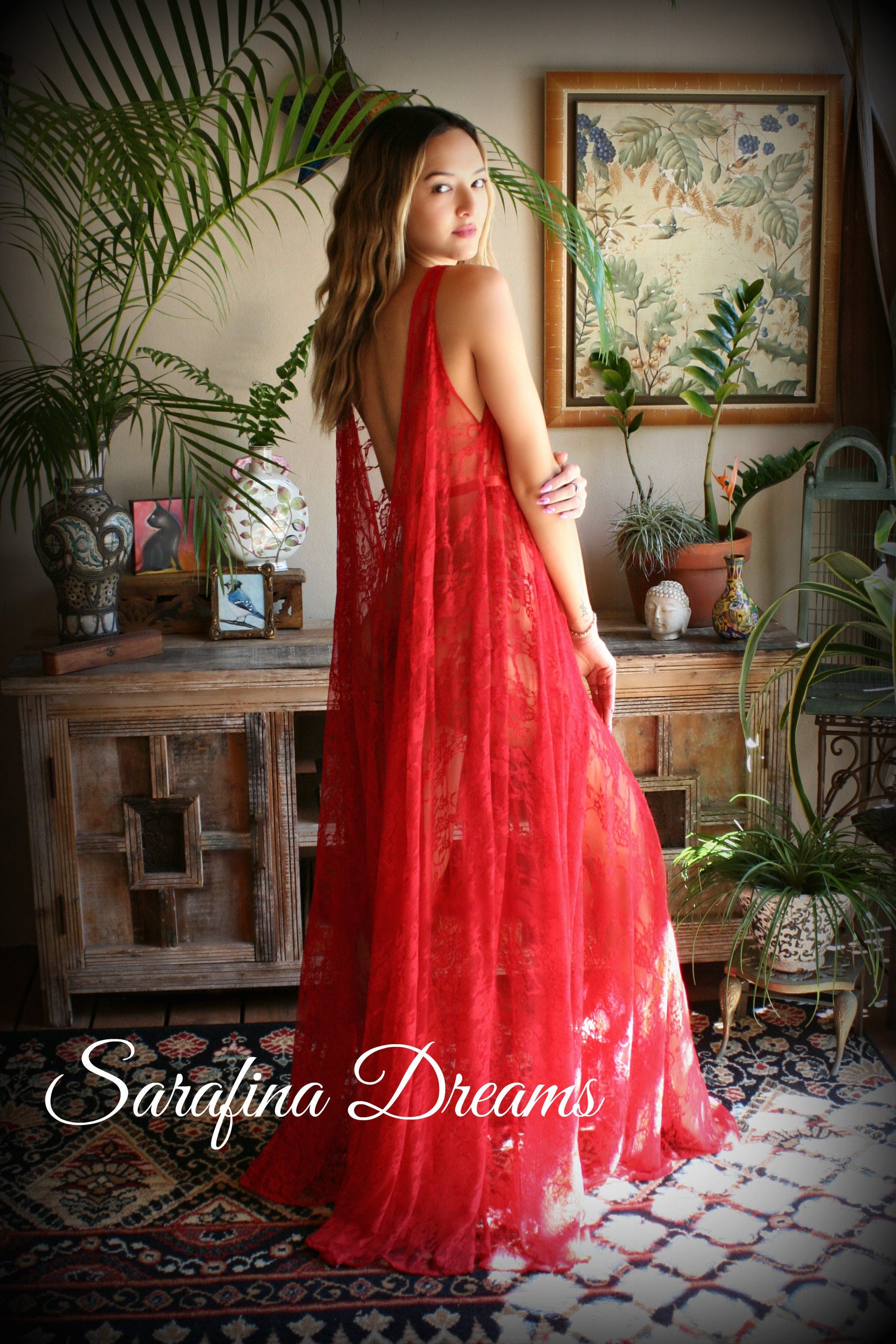 Limited Edition Red Lace Backless Nightgown Lace Lingerie Red Lace Sleepwear Nightgown Red Nightgown Red Sleepwear