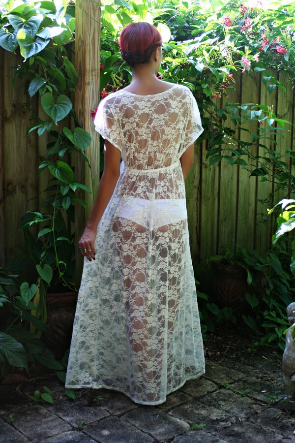 Sheer Lace Bridal Nightgown Lingerie Wedding Trousseau Ivory Lace White Lace Empire Bodice Honeymoon Sleepwear