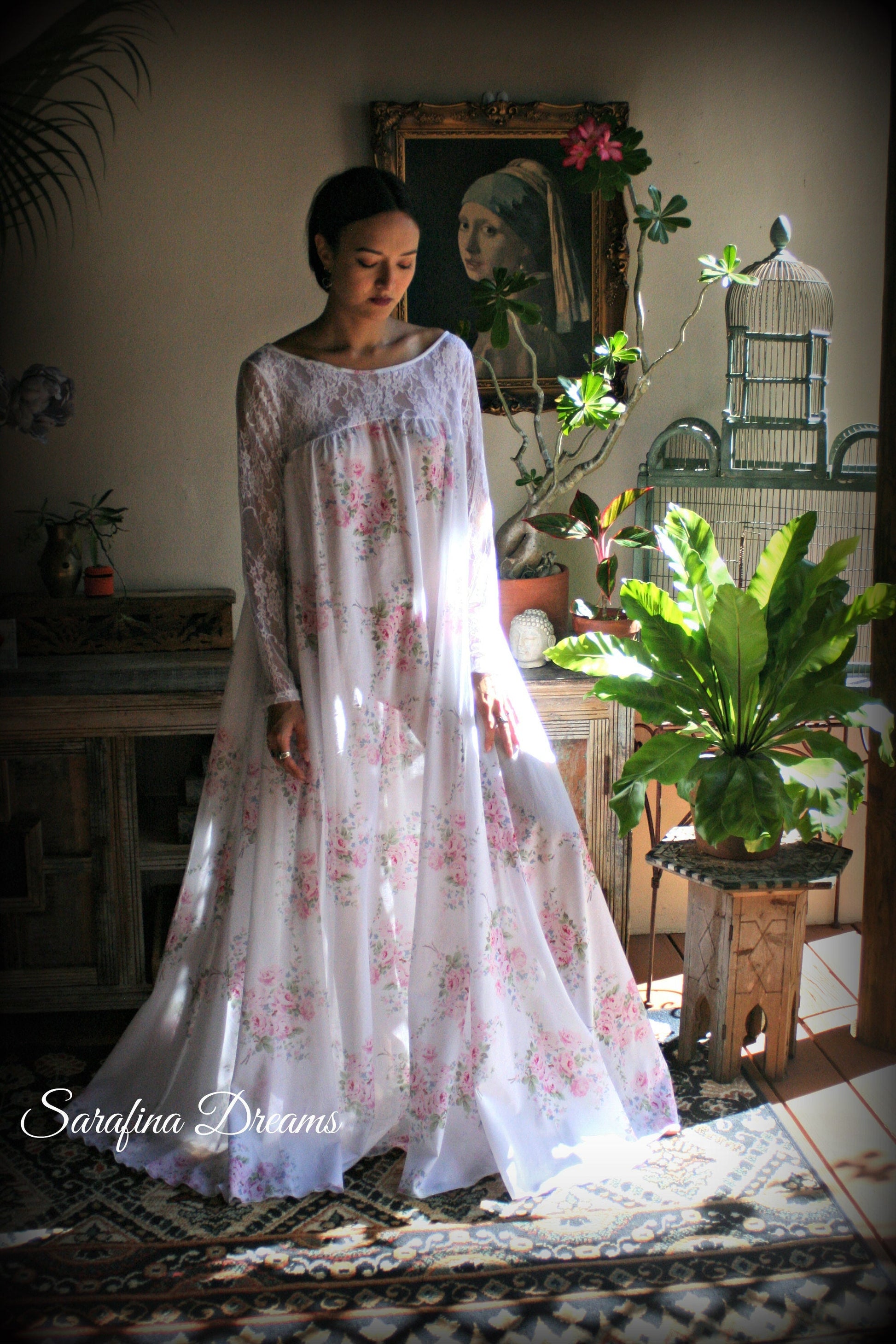 100% Cotton Nightgown Jane Austen Victorian Nightgown Cotton Sleepwear Cotton Lingerie Rose Print