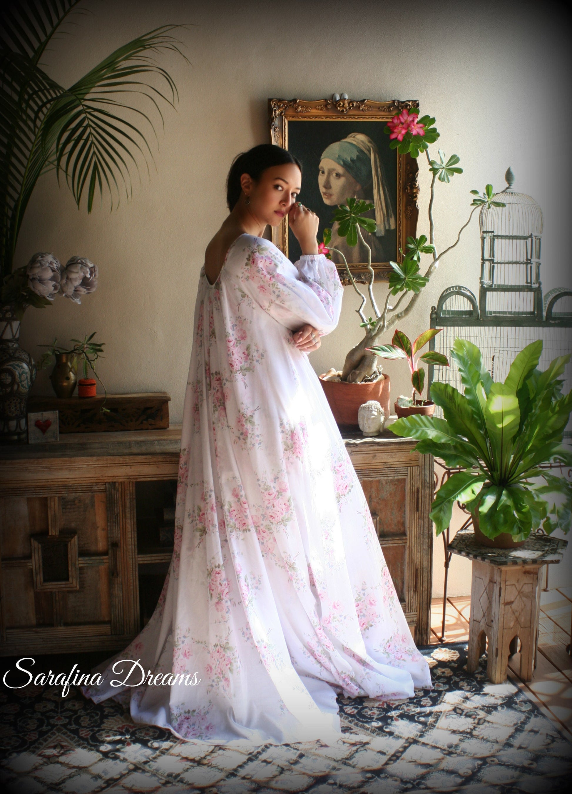 100% Cotton Robe Jane Austen Victorian Robe Cotton Sleepwear Cotton Lingerie Rose Print Cotton Bridal Lingerie Cotton Wedding Robe