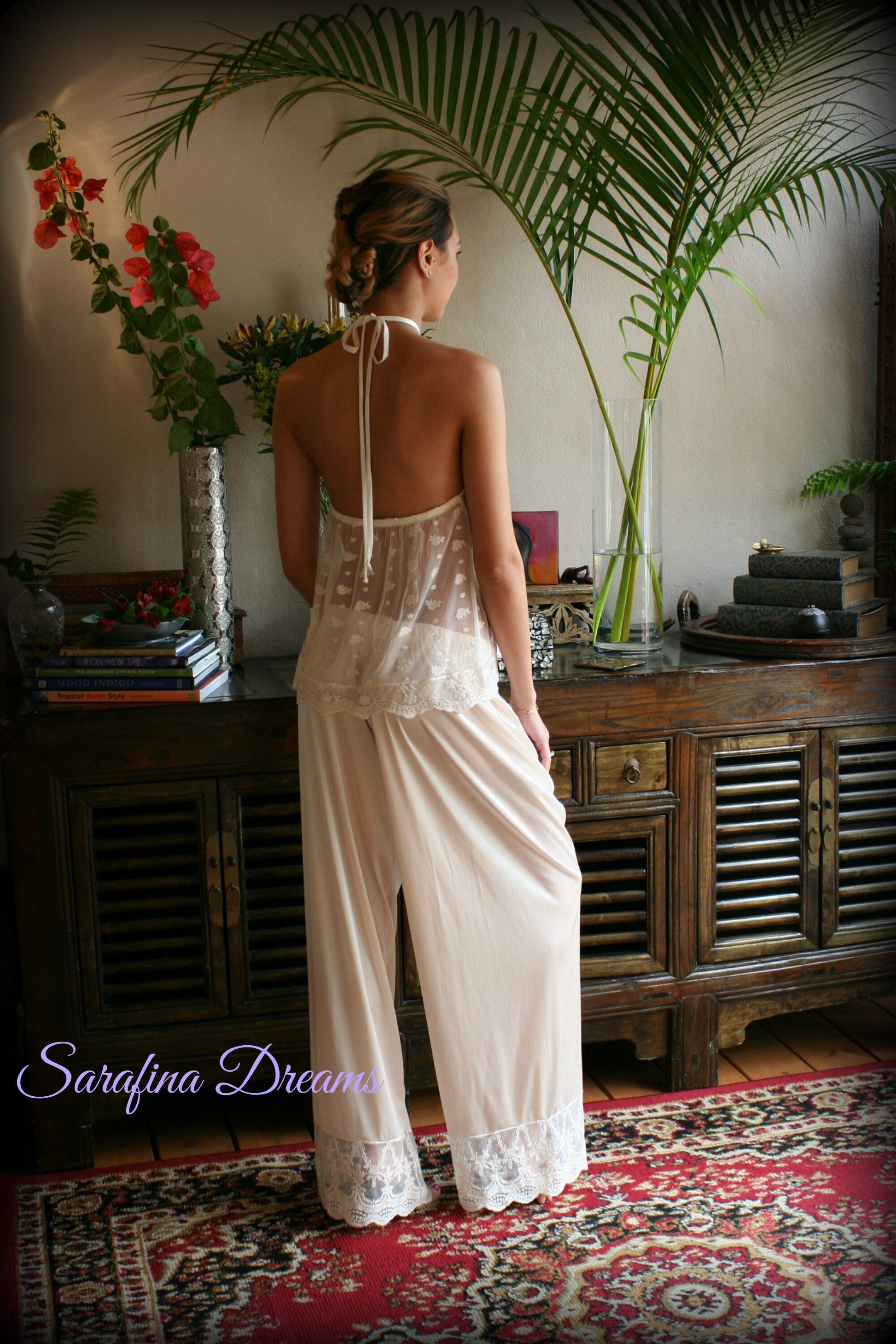 Lace Halter Pajama Bridal Lingerie Bridal Sleepwear Wedding Lingerie Lace Lingerie Wedding Pajamas