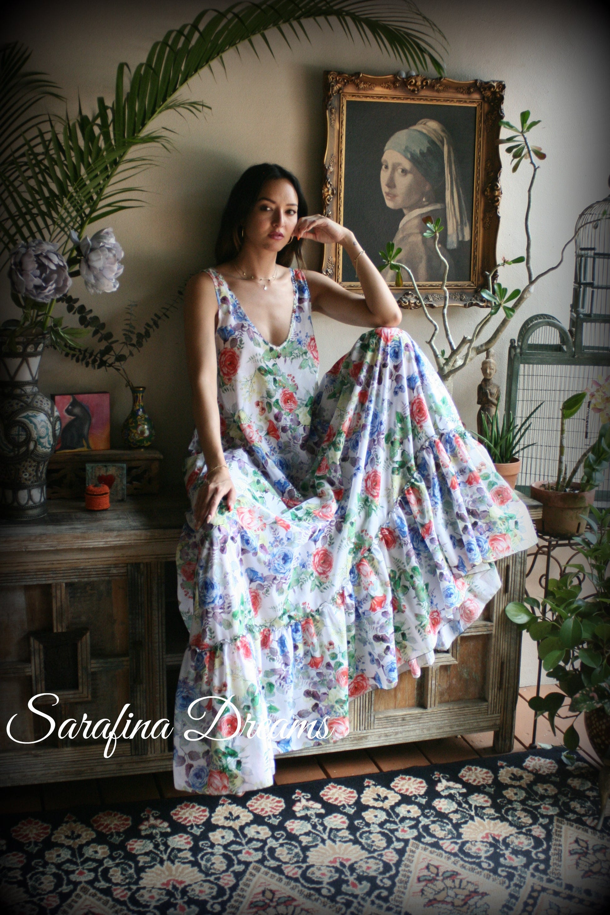 100% Cotton Nightgown Flower Print Ruffle Dress Bridal Nightgown Wedding  Sleepwear Honeymoon Cruise Dress Lingerie