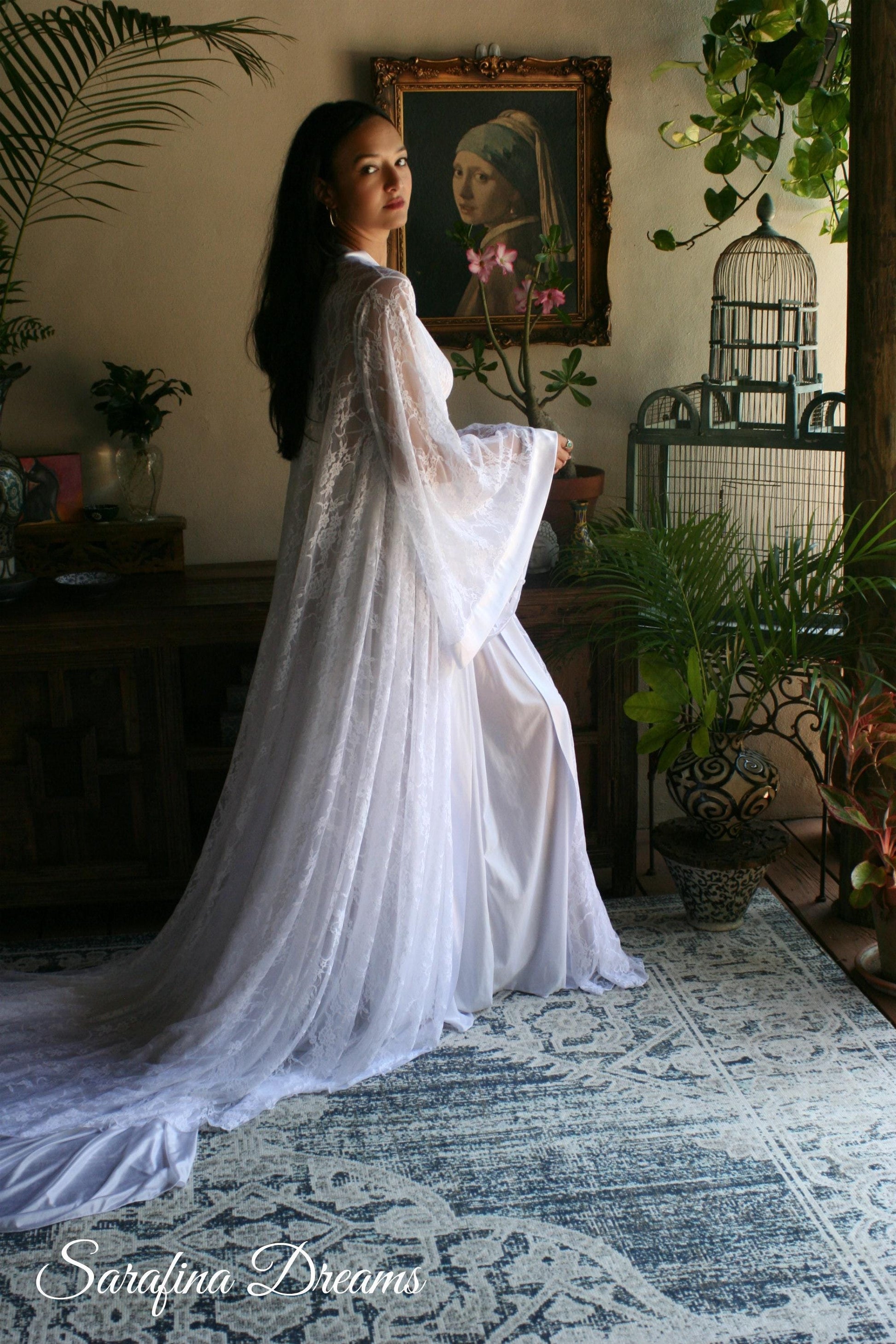 White Lace Bridal Robe Wedding Lingerie Bridal Sleepwear Lace Kimono Bridal Lingerie Lace Lingerie Lace Robe Lace Sleepwear