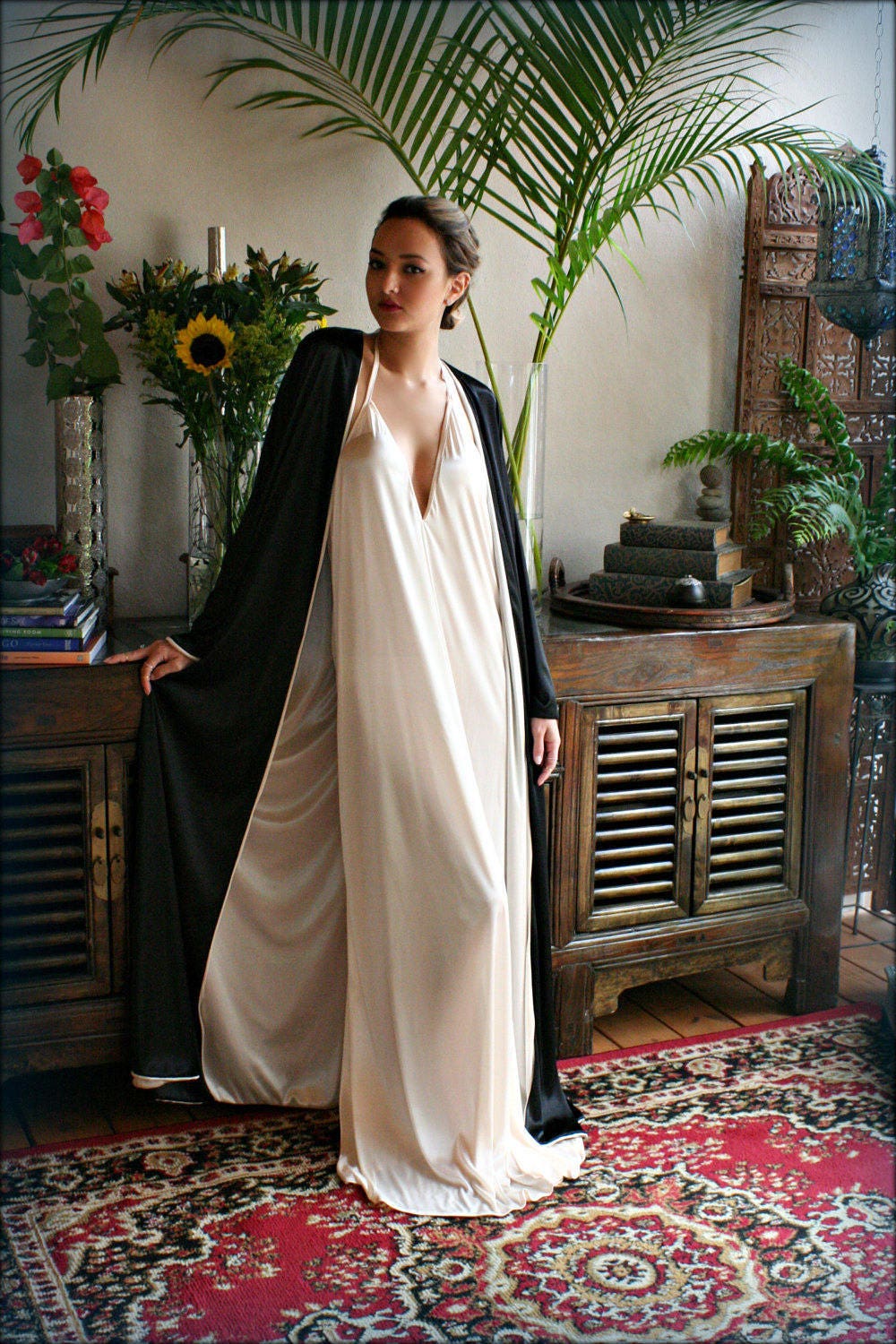 Reversible Satin Robe Two Tone Two Color Bridal Robe Black Wedding Robe Champagne Satin Robe Bridal Lingerie Wedding Lingerie Sleepwear