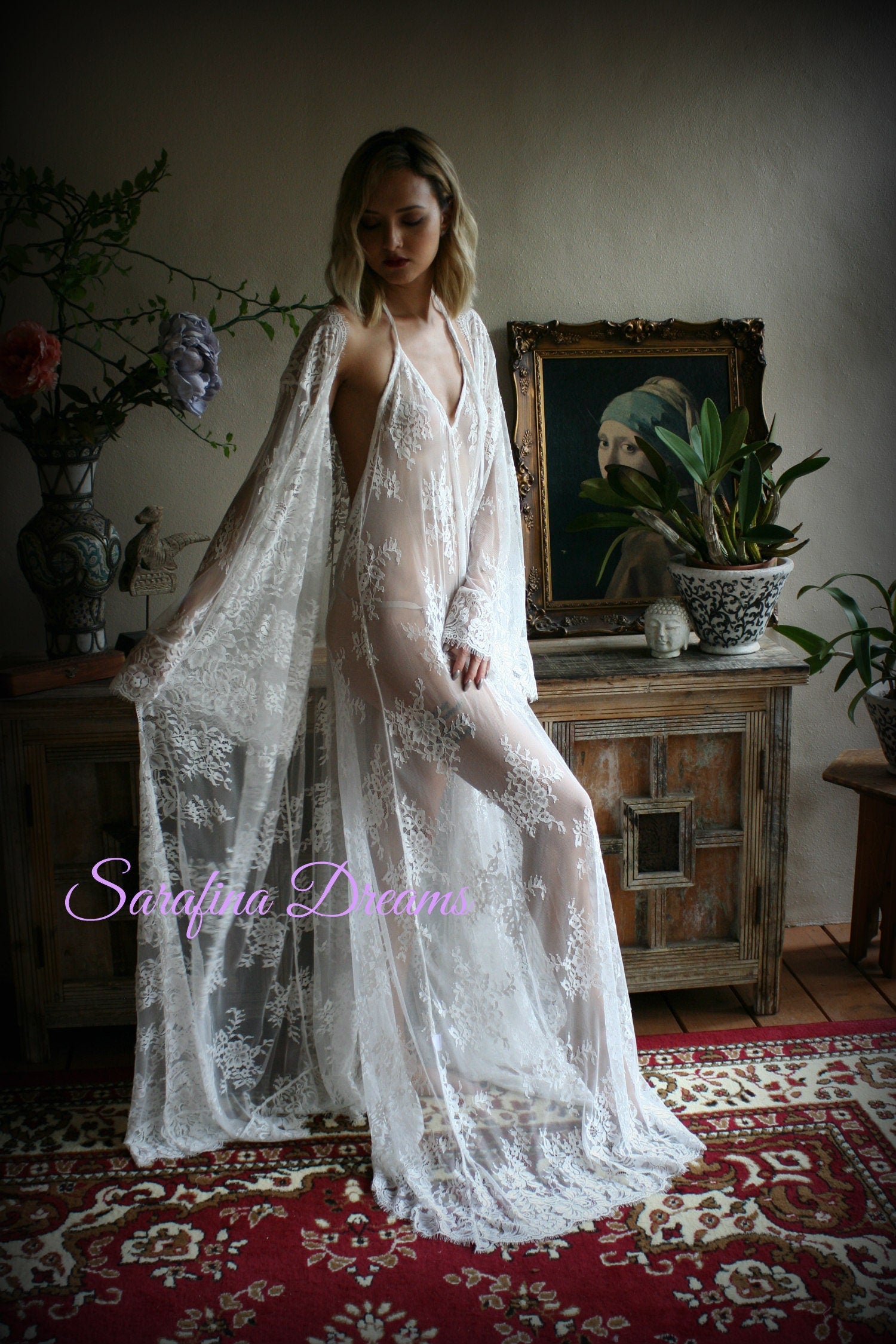 Bridal Lace Backless Nightgown Wedding Lingerie Bridal Lingerie Wedding Nightgown Honeymoon Sleepwear Lace Lingerie Halter nightgown