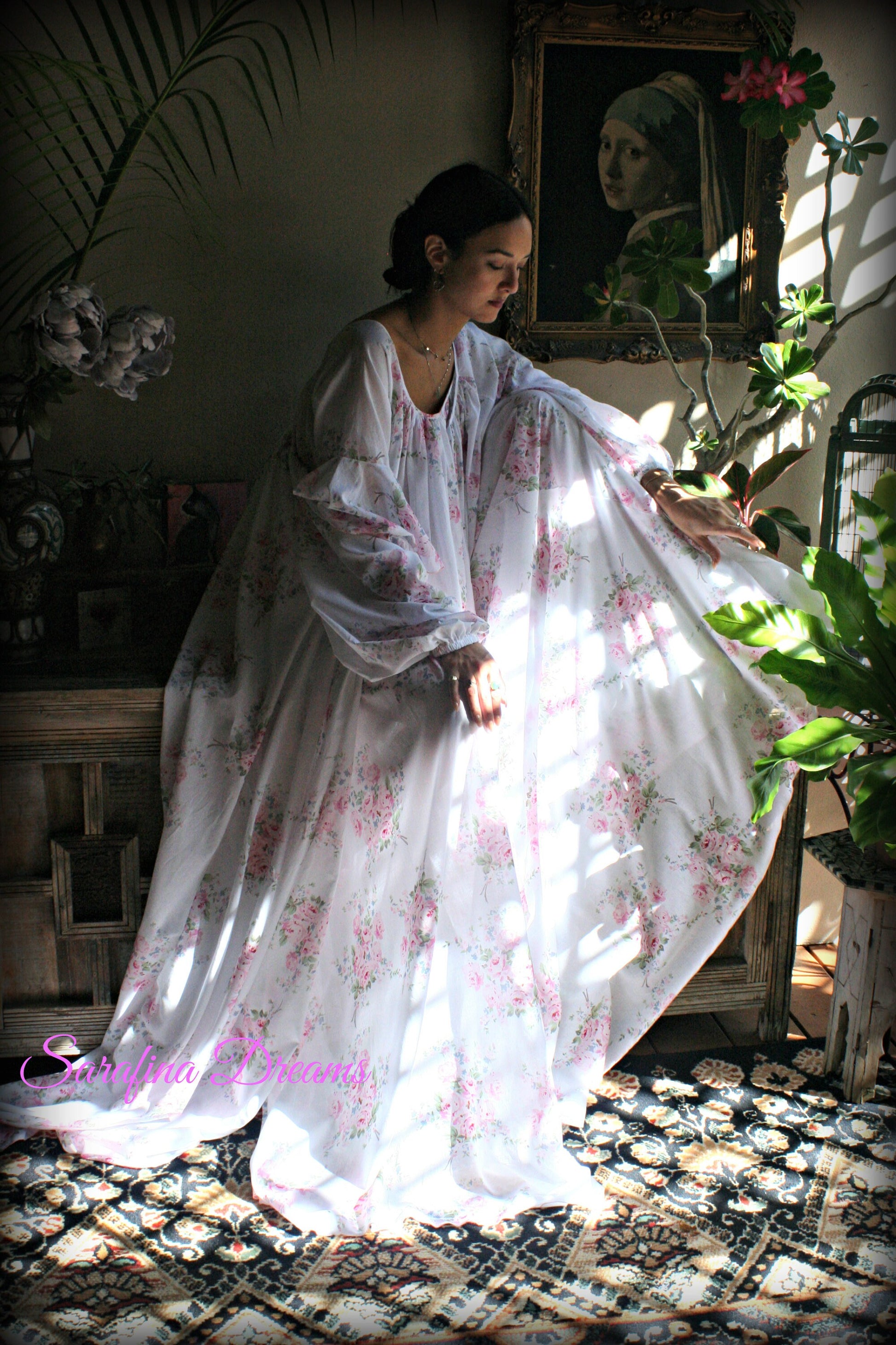 100% Cotton Robe Jane Austen Victorian Robe Cotton Sleepwear Cotton Lingerie Rose Print Cotton Bridal Lingerie Cotton Wedding Robe
