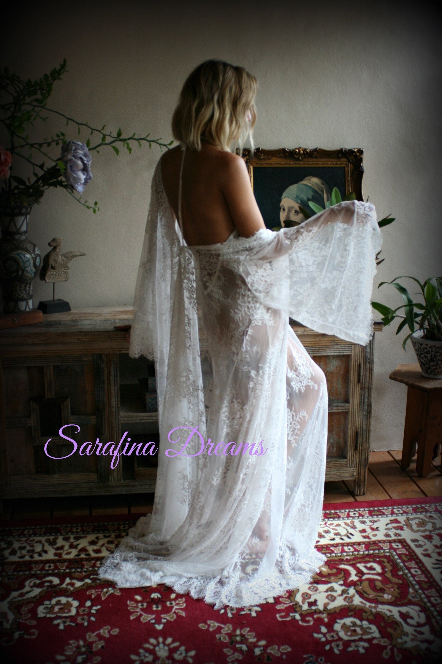 Bridal Lace Wedding Robe Bridal Lingerie Wedding Sleepwear Off White Lace Lingerie Bridal Robe Honeymoon Lingerie