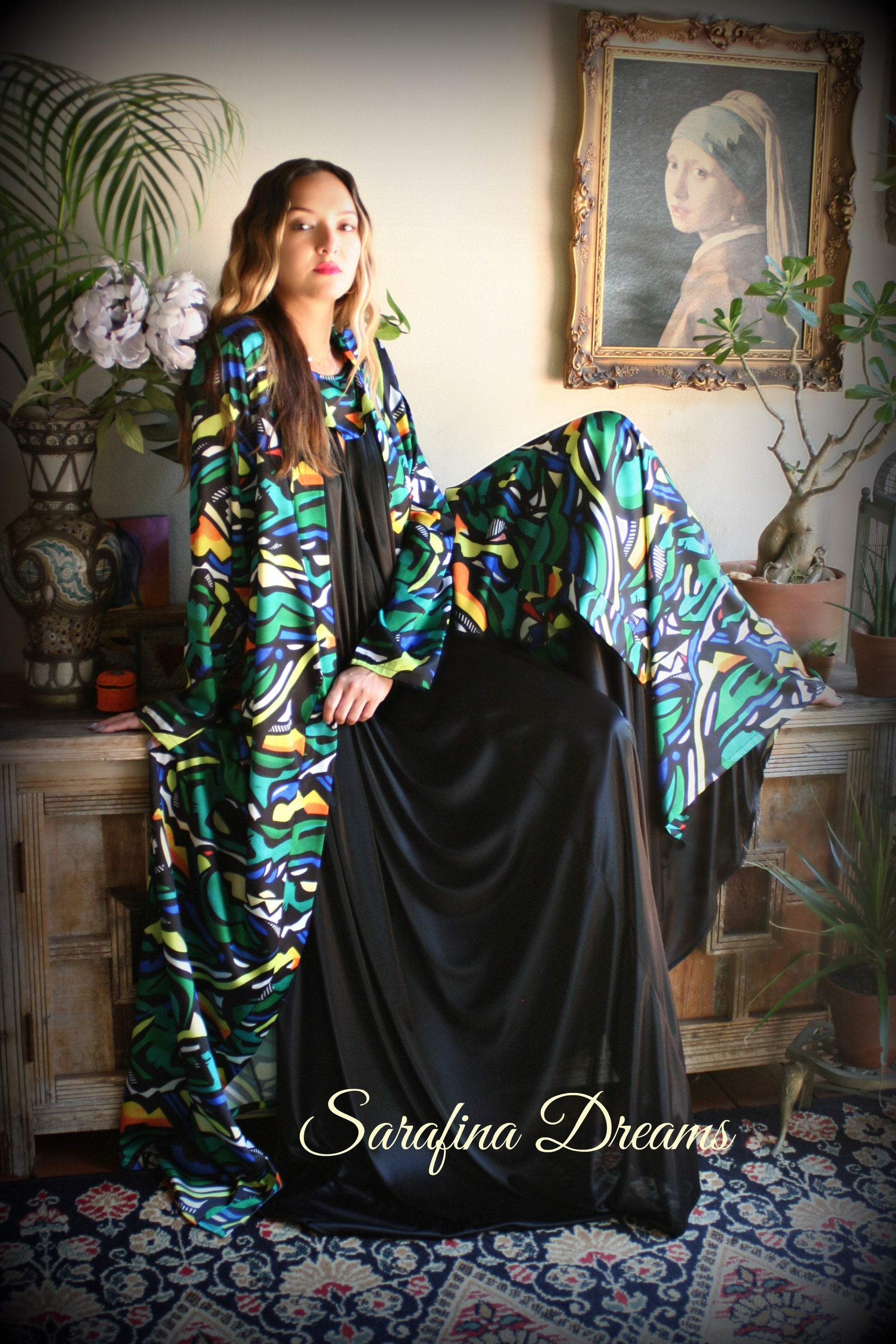 Limited Edition Sha Savage Art Abstract Print Satin Kimono Robe Satin Lingerie Satin Robe abstract Art Sleepwear