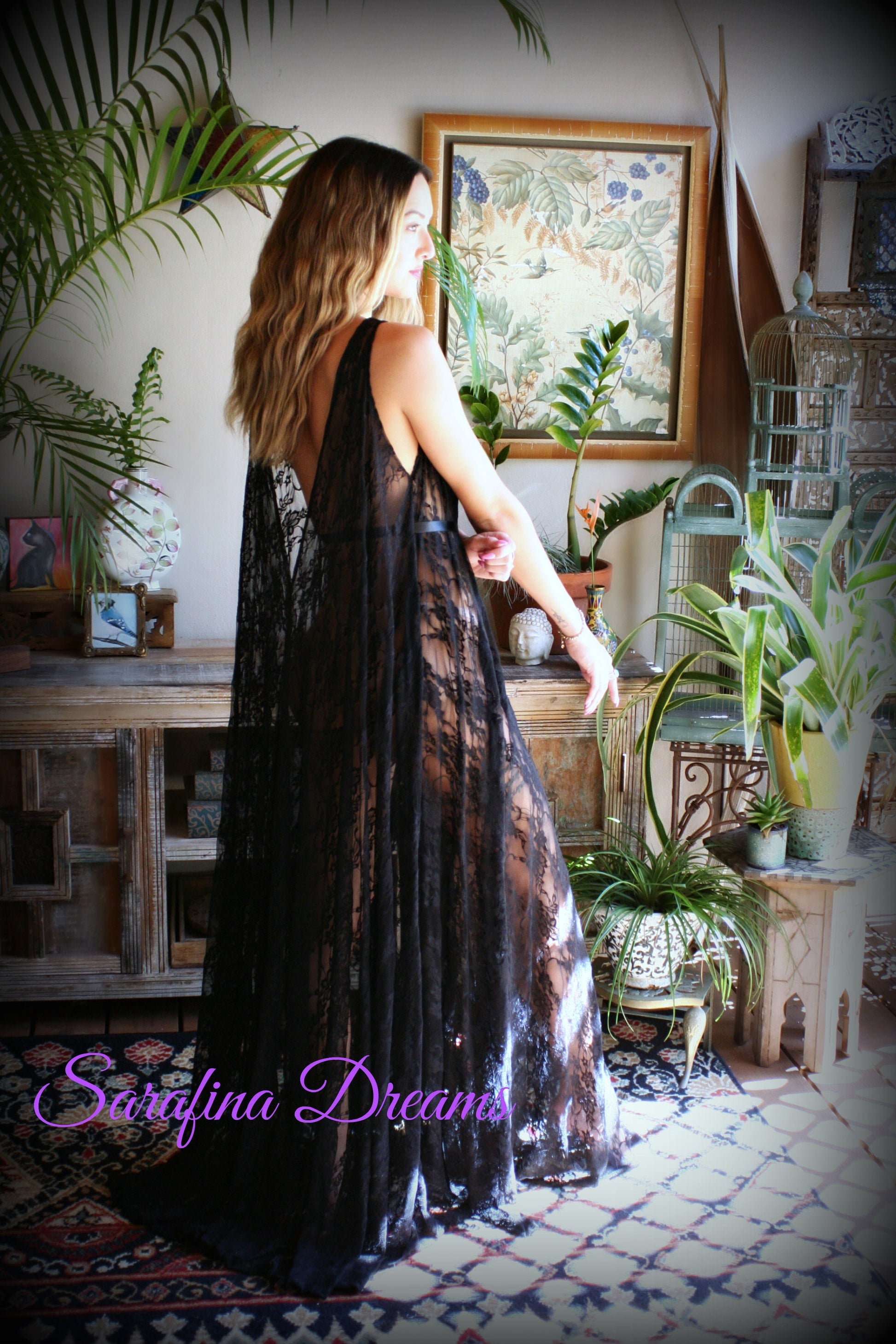 Black Lace Backless Nightgown Lace Lingerie Black Lace Sleepwear Nightgown Black Lace Nightgown Black Lace Sleepwear Lingerie