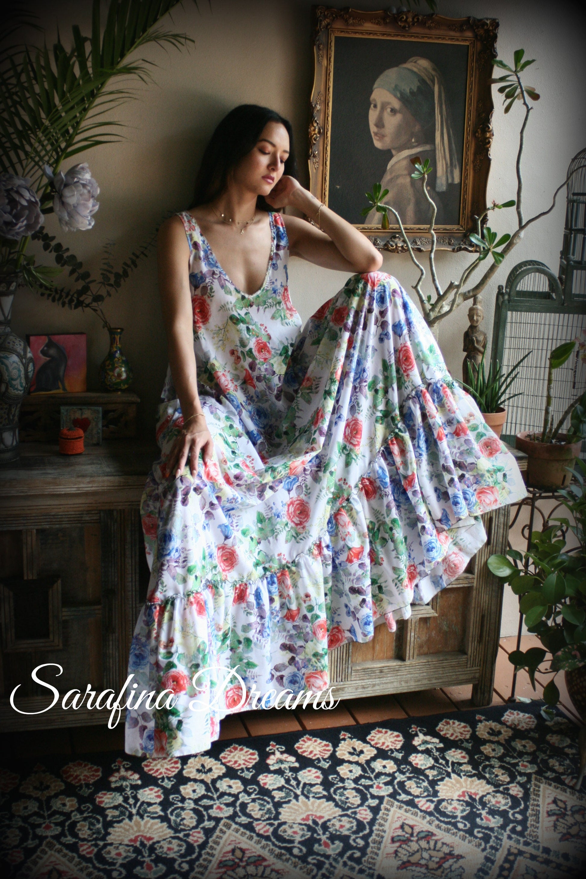100% Cotton Nightgown Flower Print Ruffle Dress Bridal Nightgown Wedding  Sleepwear Honeymoon Cruise Dress Lingerie