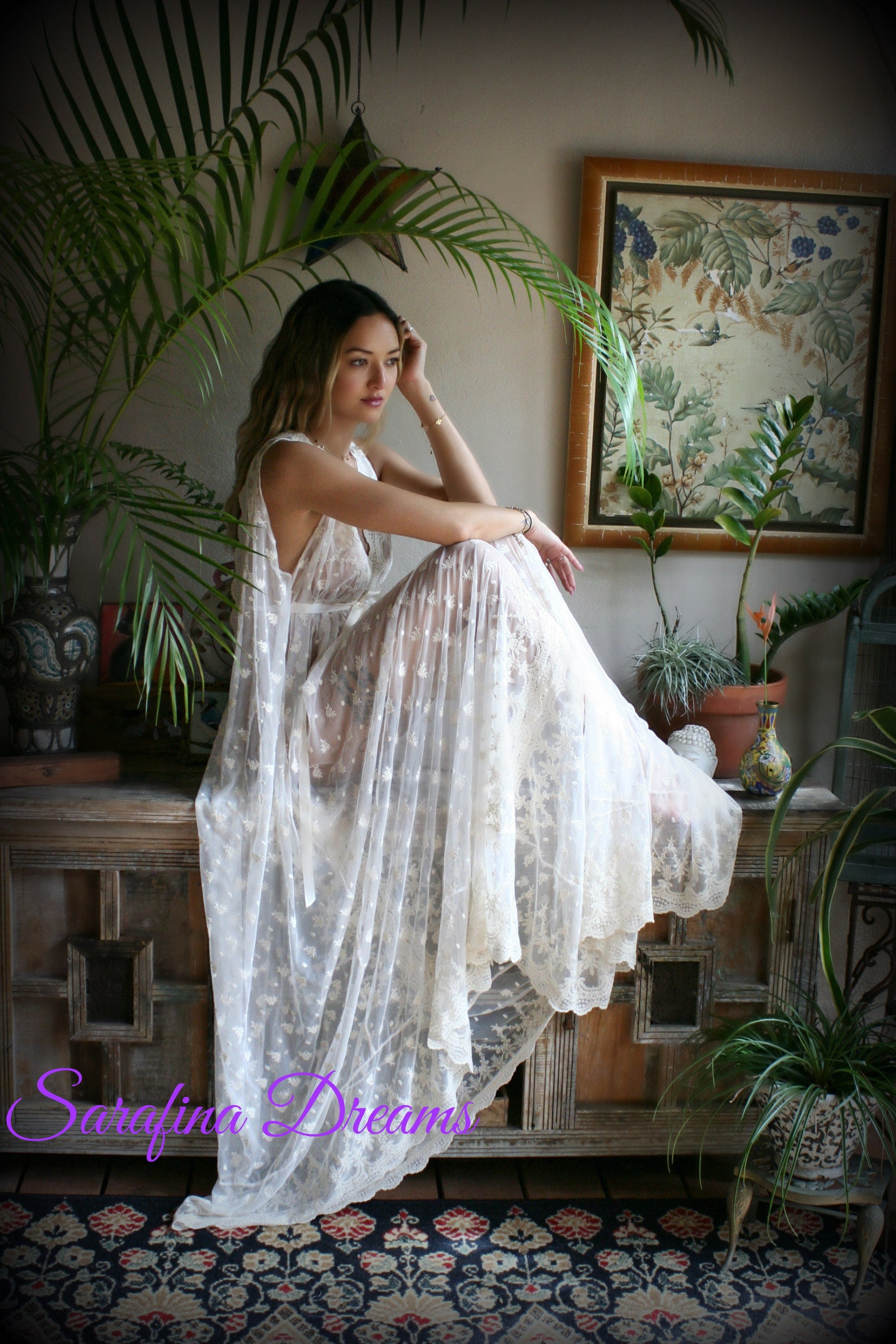 Embroidered Ivory Lace Backless Nightgown Bridal Lingerie Lace Sleepwear Nightgown Bridal Nightgown Wedding Sleepwear Wedding Lingerie