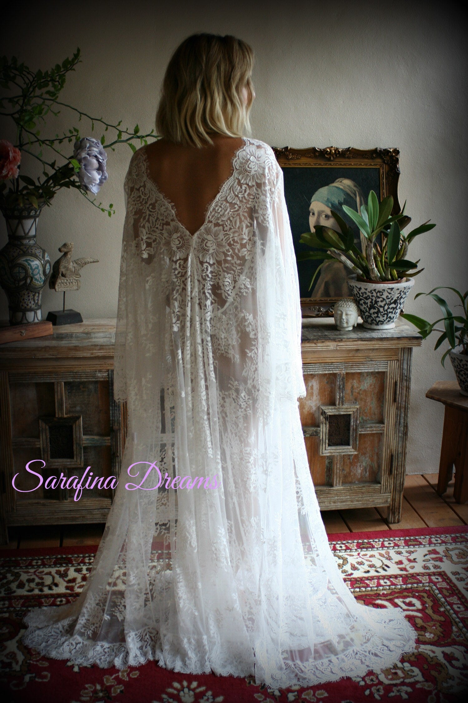 Bridal Lace Wedding Robe Bridal Lingerie Wedding Sleepwear Off White Lace Lingerie Bridal Robe Honeymoon Lingerie Lace Robe Kimono