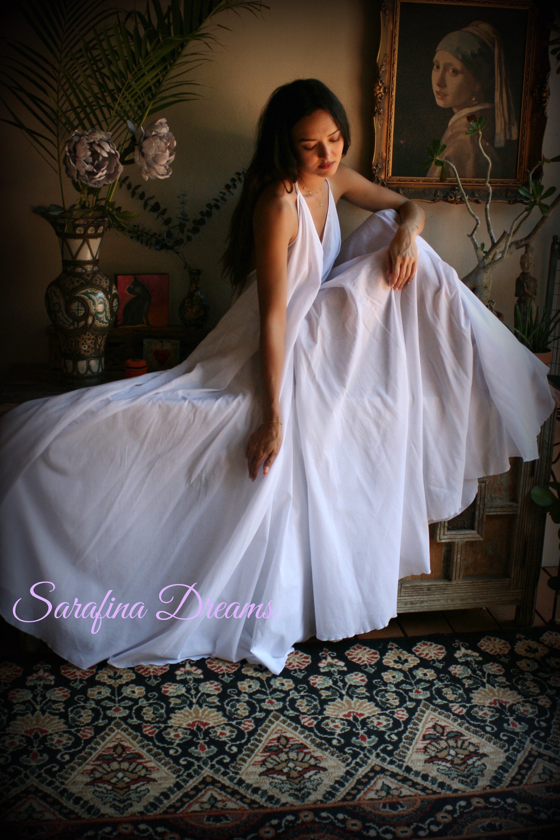 100% Cotton Nightgown Backless Halter Nightgown Full Circle Sweeping Gown. Bridal White Cotton Lingerie Wedding Sleepwear Cotton Gown