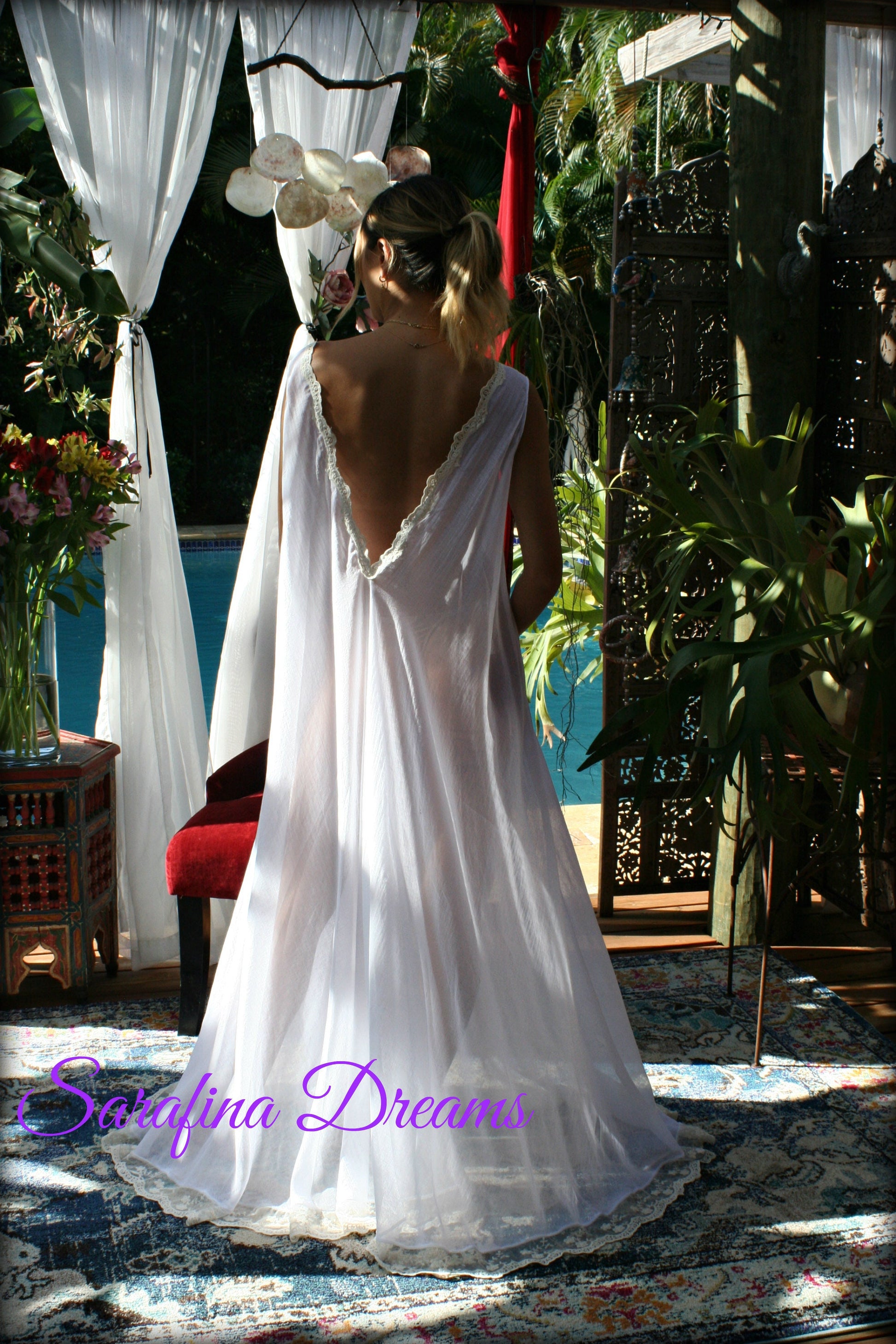 Cotton Nightgown White Cotton Sleepwear Backless Dress Nightgown Cotton Bridal Nightgown Honeymoon Cotton Lingerie Bridal Lingerie