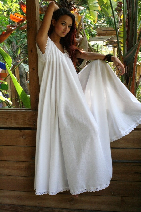White Cotton And Prints Jane Austen Cotton Nightgown Bridal Wedding Lingerie Cotton Honeymoon Nightgown Cotton Sleepwear