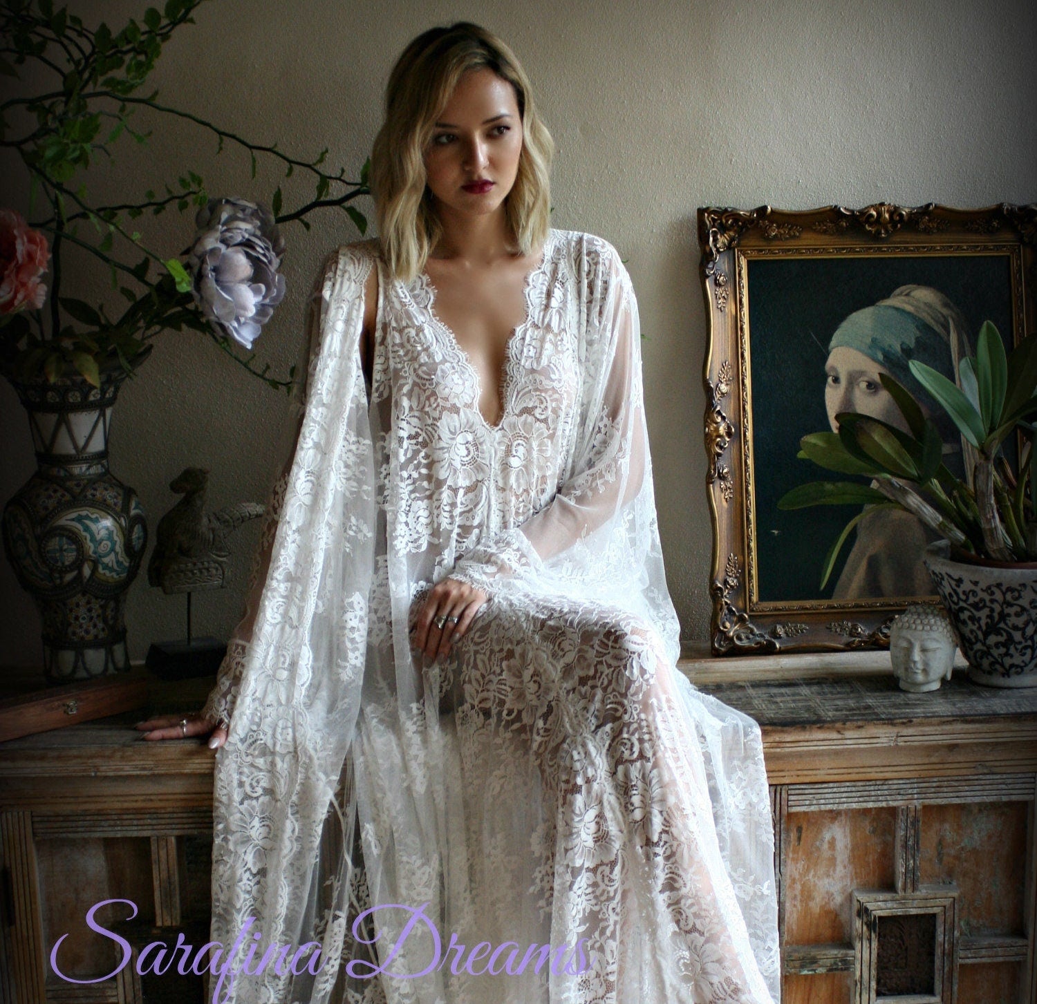 Bridal Lace Backless Nightgown Wedding Sleepwear Bridal Lingerie  Off White Lace Lingerie Lace Sleepwear Honeymoon Lingerie