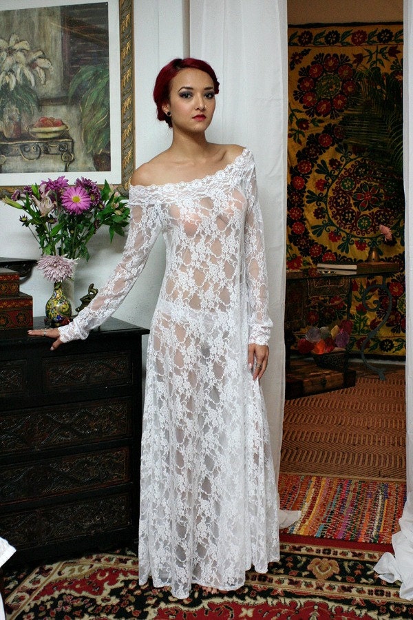 White Lace Off Shoulder Bridal Nightgown Wedding Lingerie Bridal Sleepwear Bridal Lingerie Lace Lingerie Lace Nightgown White Lingerie