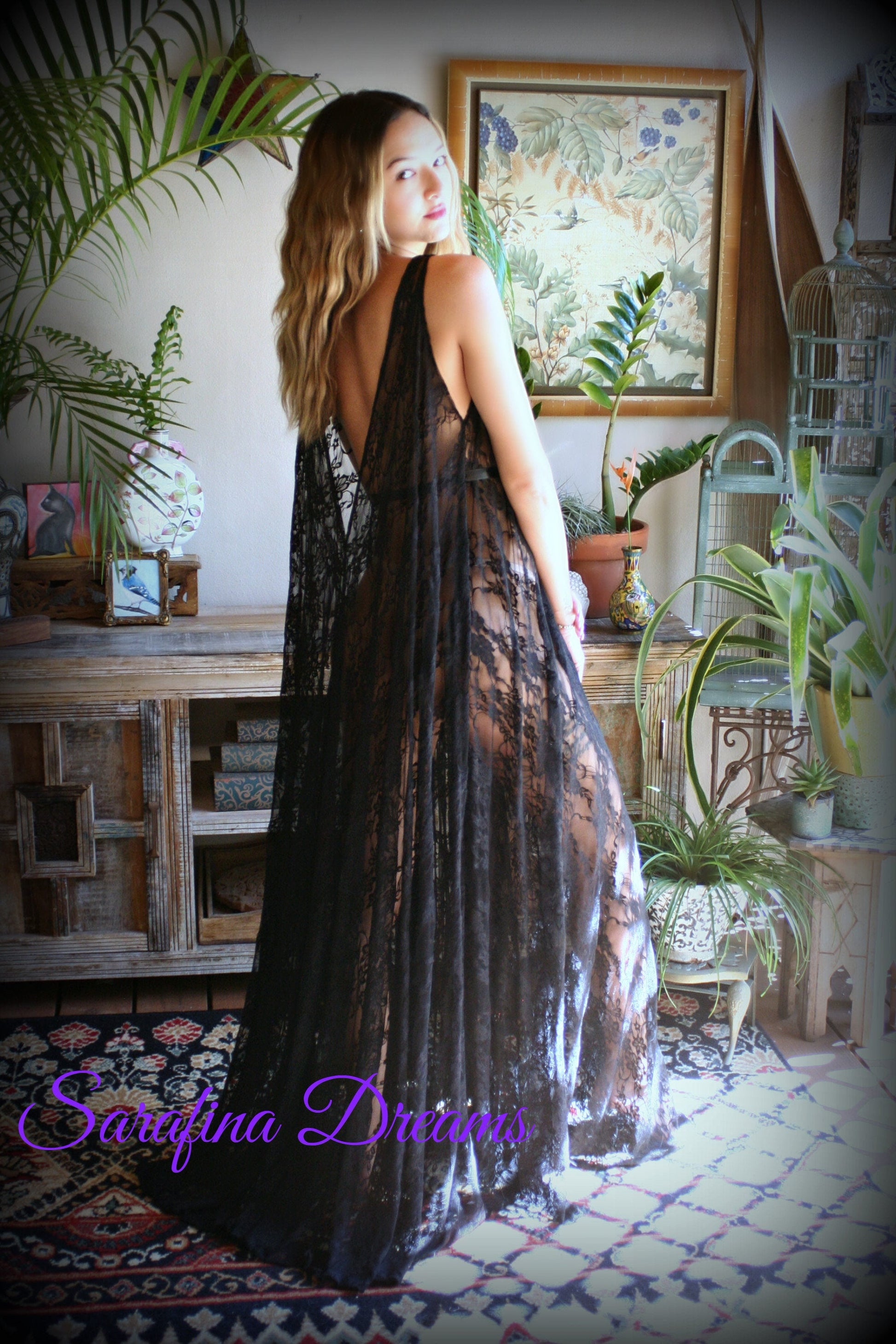 Black Lace Backless Nightgown Lace Lingerie Black Lace Sleepwear Nightgown Black Lace Nightgown Black Lace Sleepwear Lingerie