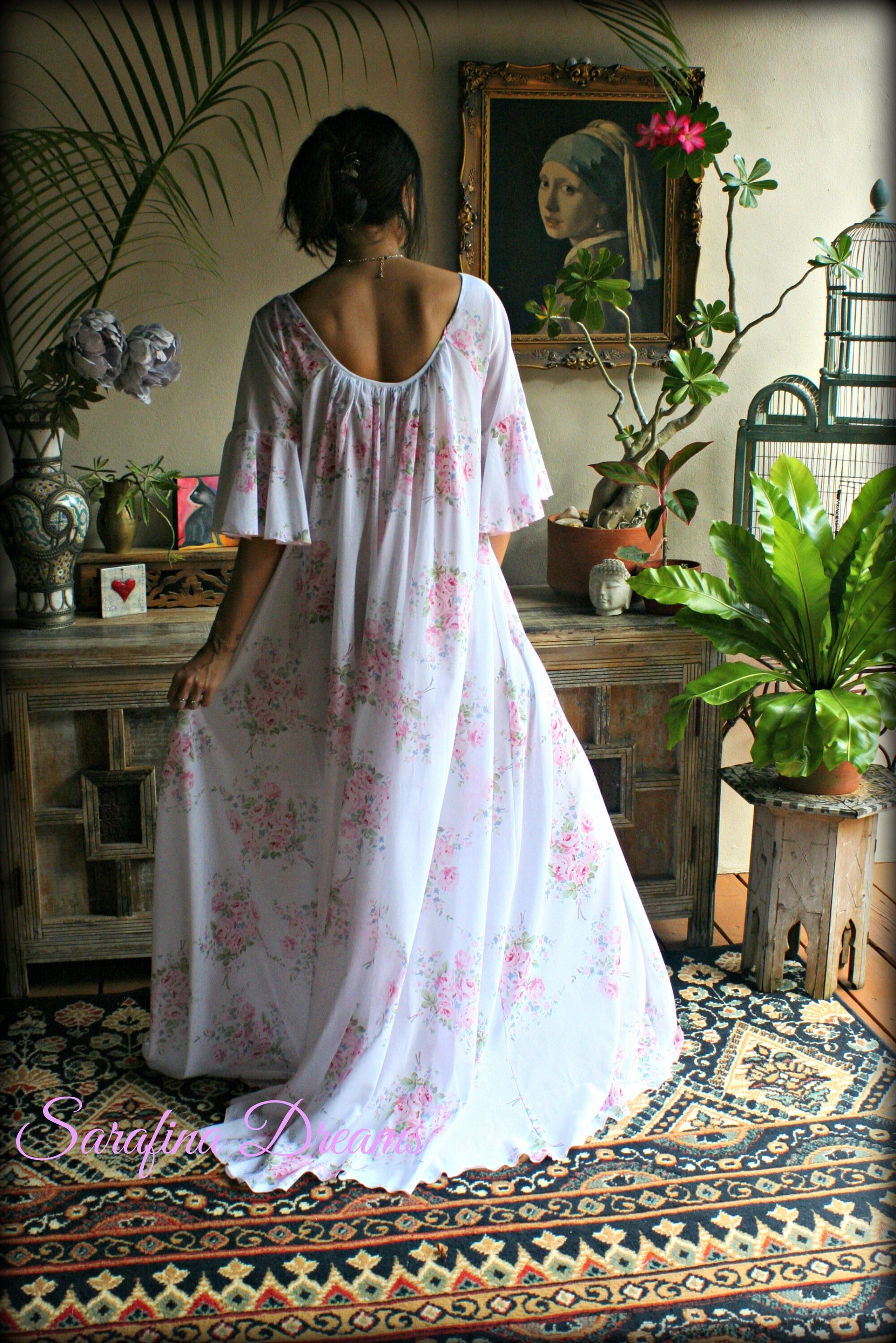 100% Cotton Nightgown Jane Austen Victorian Nightgown Cotton Sleepwear Cotton Lingerie Rose Print