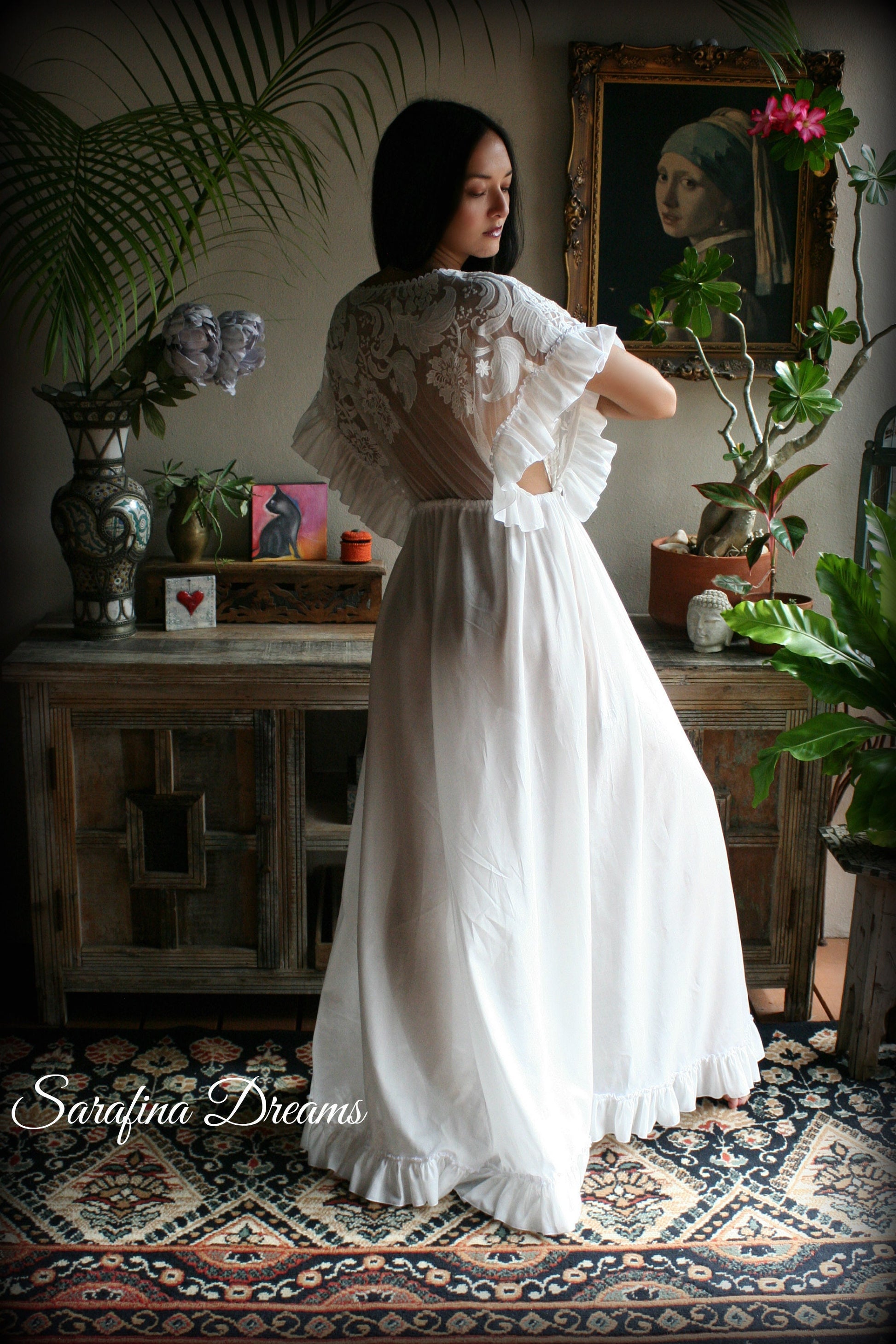 Cotton Nightgown Victorian Cotton Sleepwear Jane Austen Sleepwear Cotton Lingerie Embroidered Lace Cotton Bridal Sleepwear