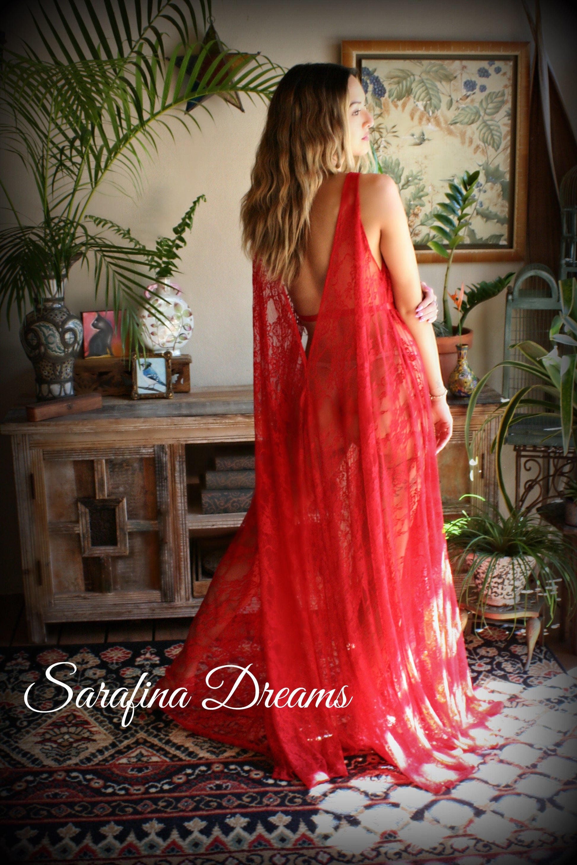 Limited Edition Red Lace Backless Nightgown Lace Lingerie Red Lace Sleepwear Nightgown Red Nightgown Red Sleepwear