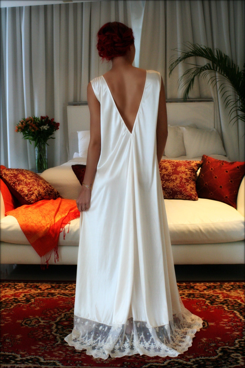 Bridal Nightgown Satin Wedding Lingerie Champagne French Lace Sleepwear  Backless Nightgown Bridal Lingerie Satin Nightgown  Sarafina Prima