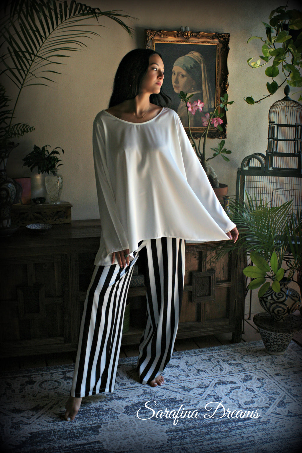 Black and white satin tunic top Pajama
