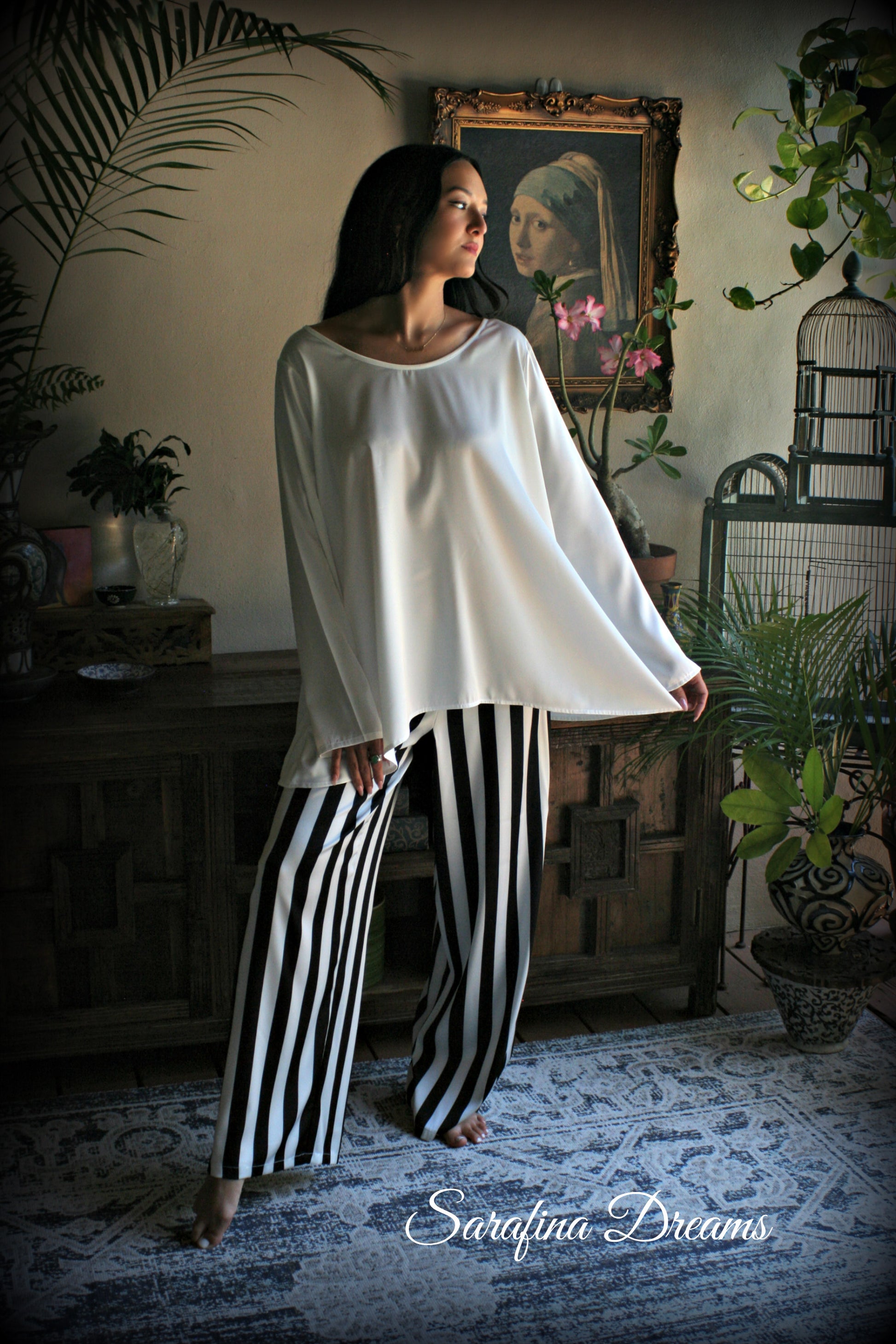 Black and white satin tunic top Pajama