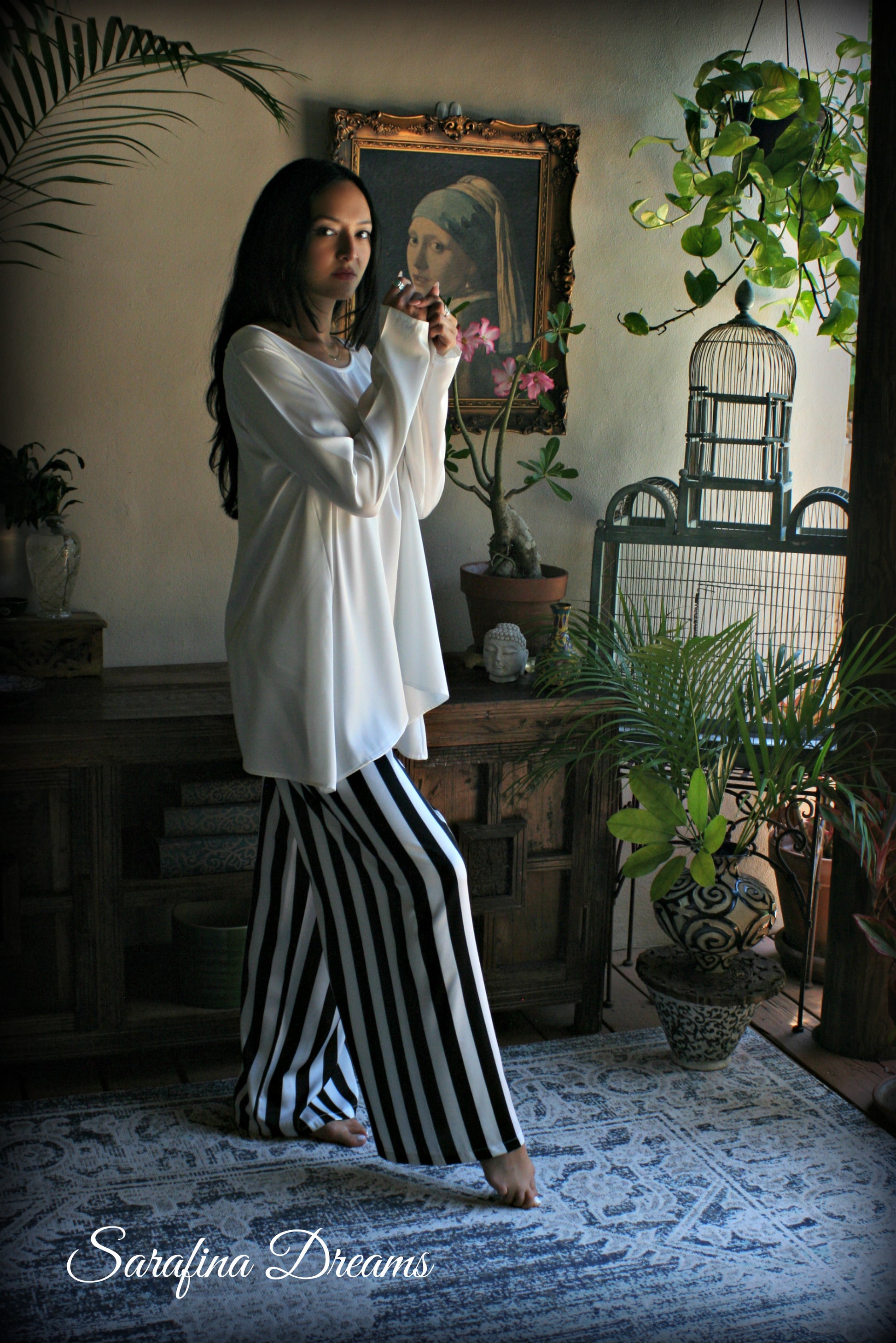 Black and white satin tunic top Pajama