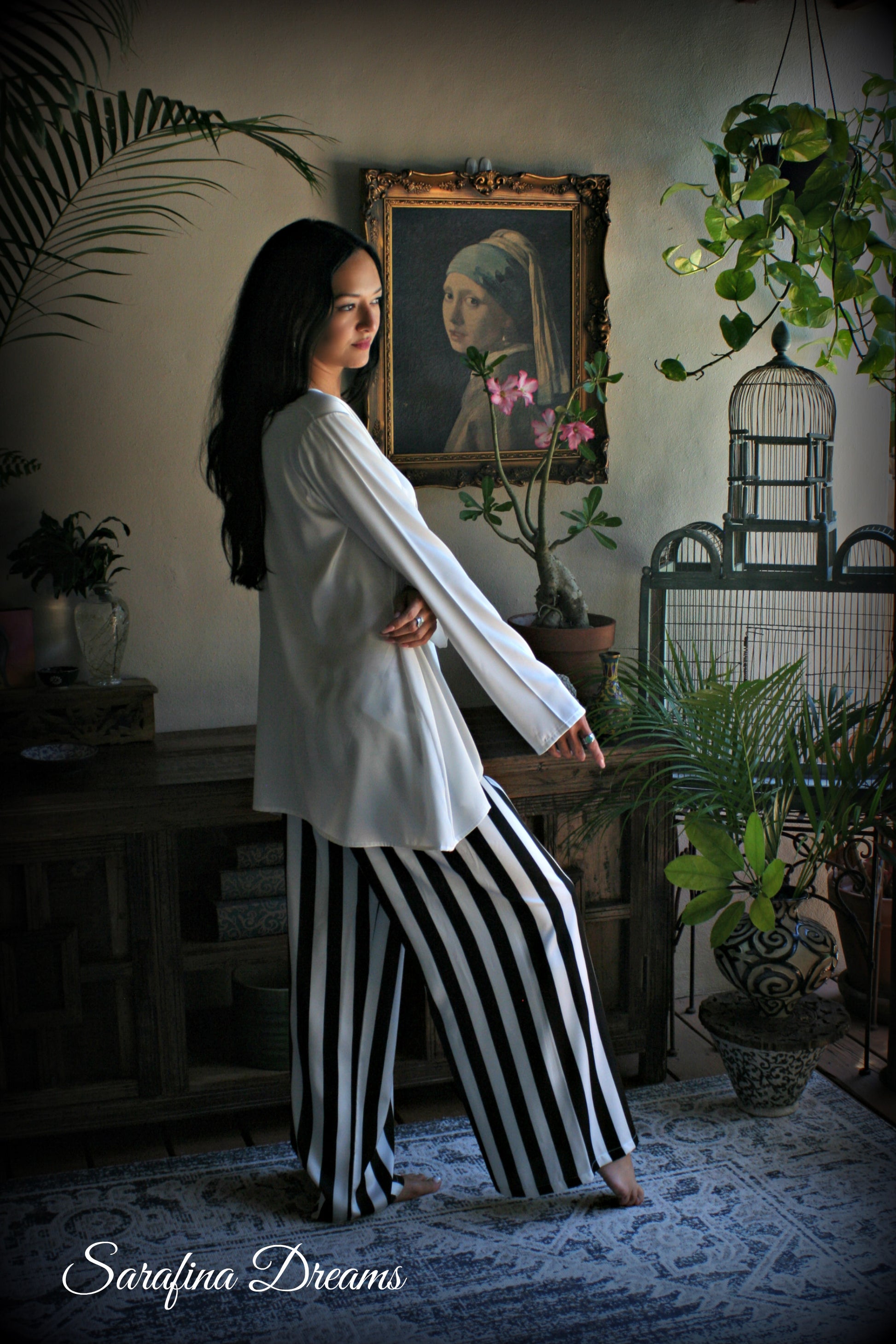 Black and white satin tunic top Pajama