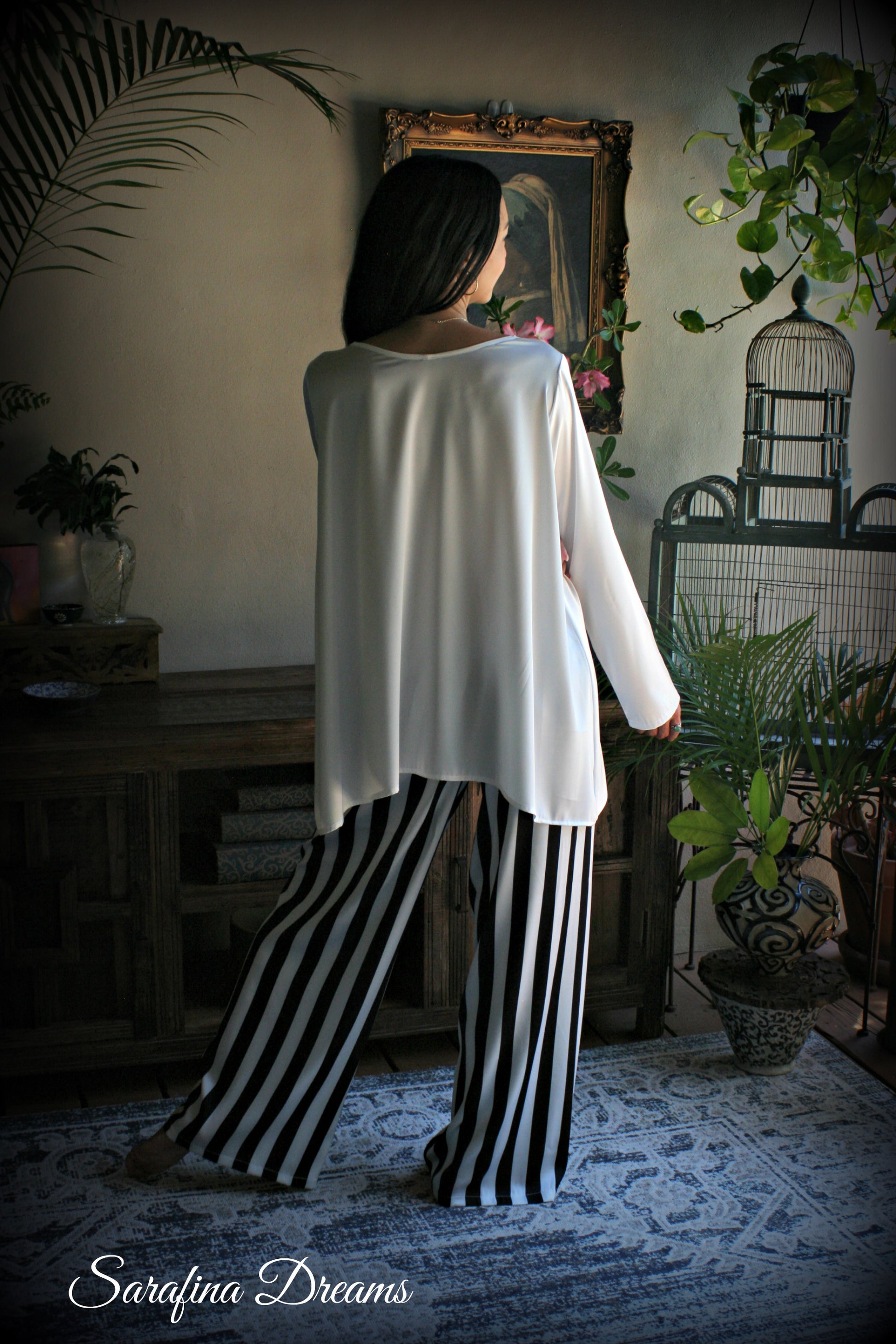 Black and white satin tunic top Pajama