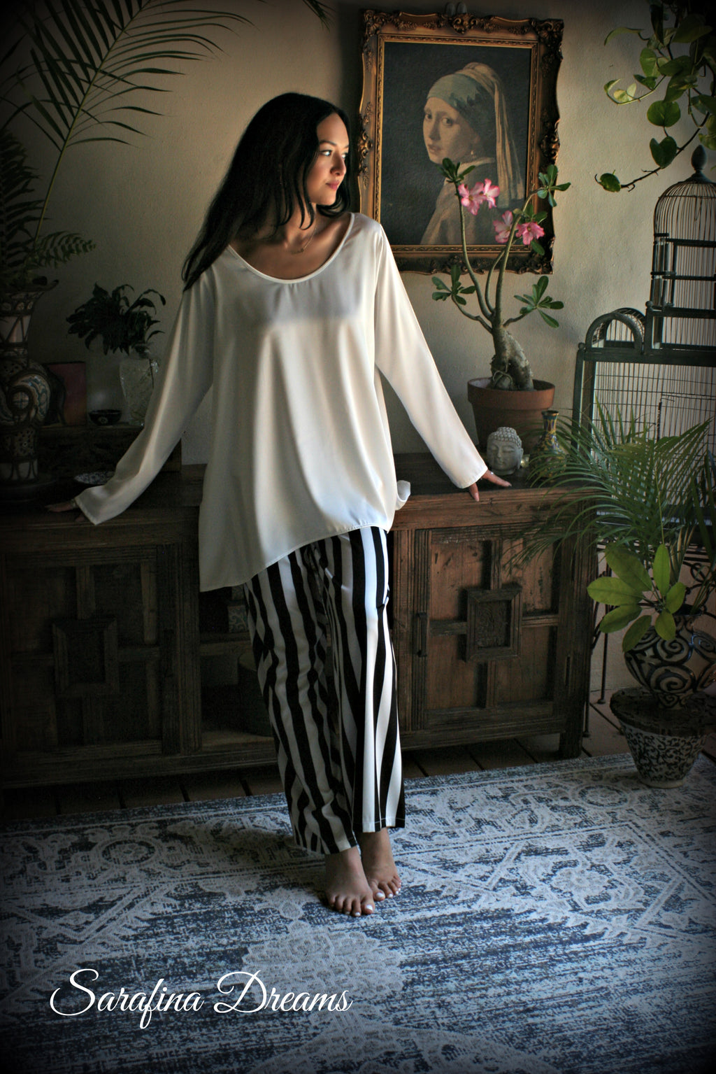 Black and white satin tunic top Pajama