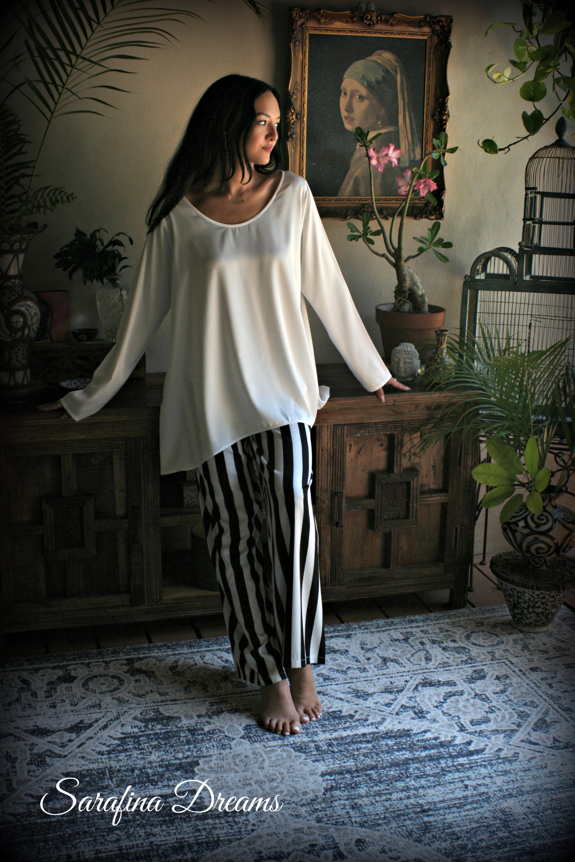 Black and white satin tunic top Pajama