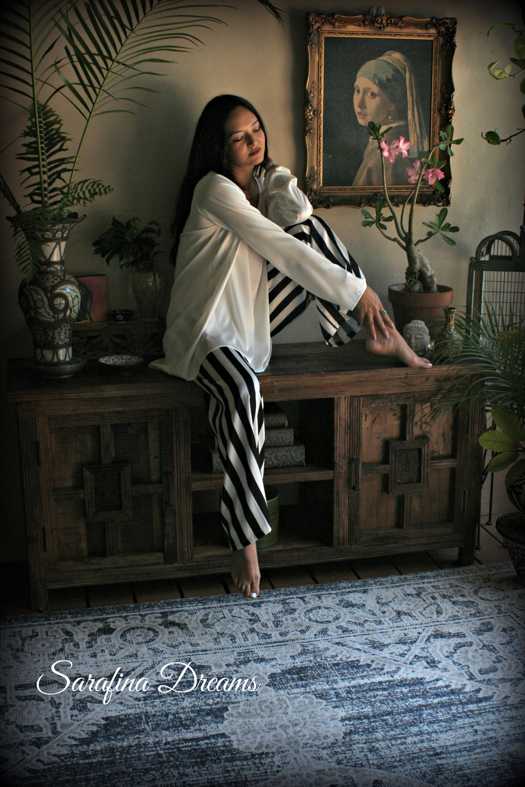 Black and white satin tunic top Pajama