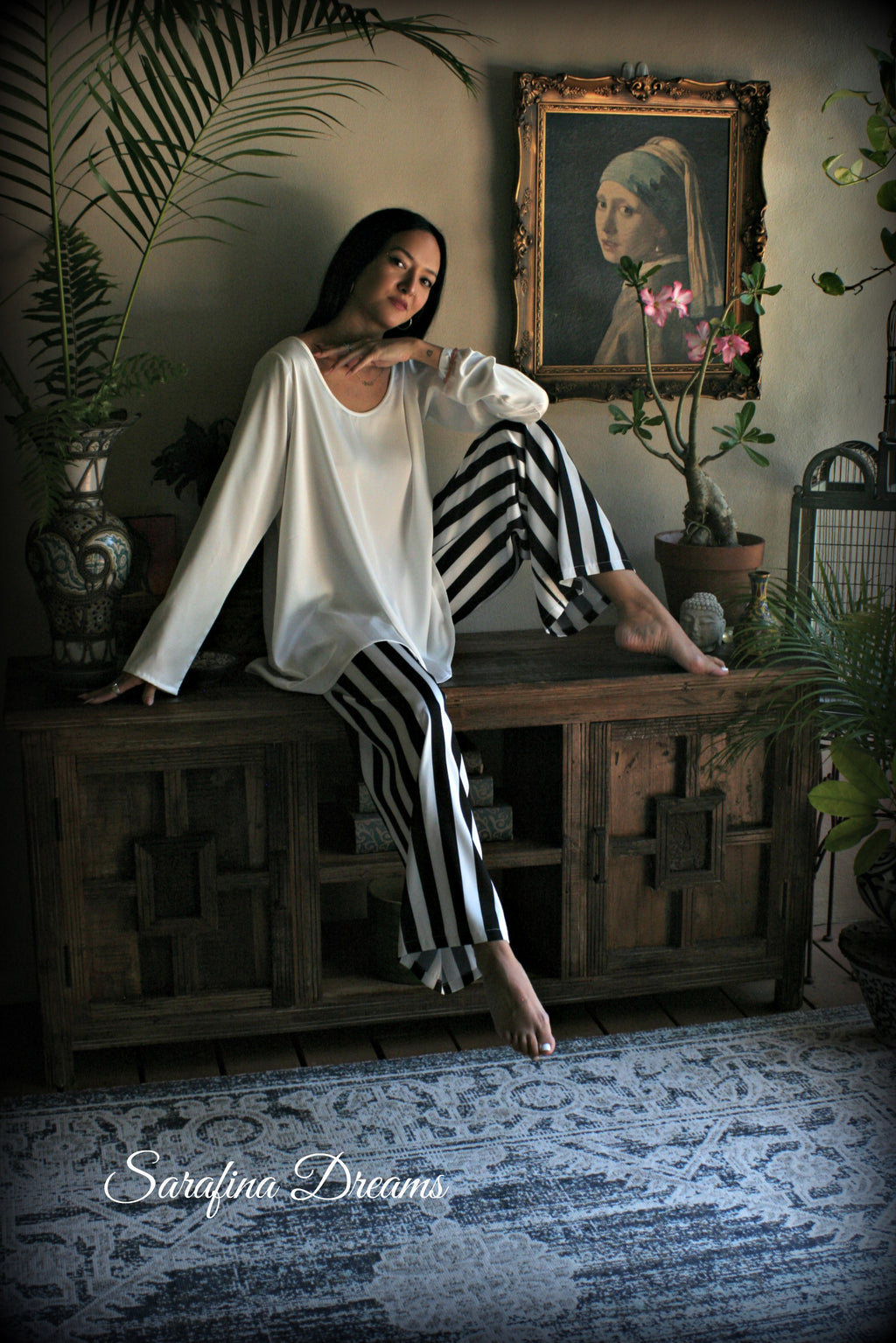 Black and white satin tunic top Pajama