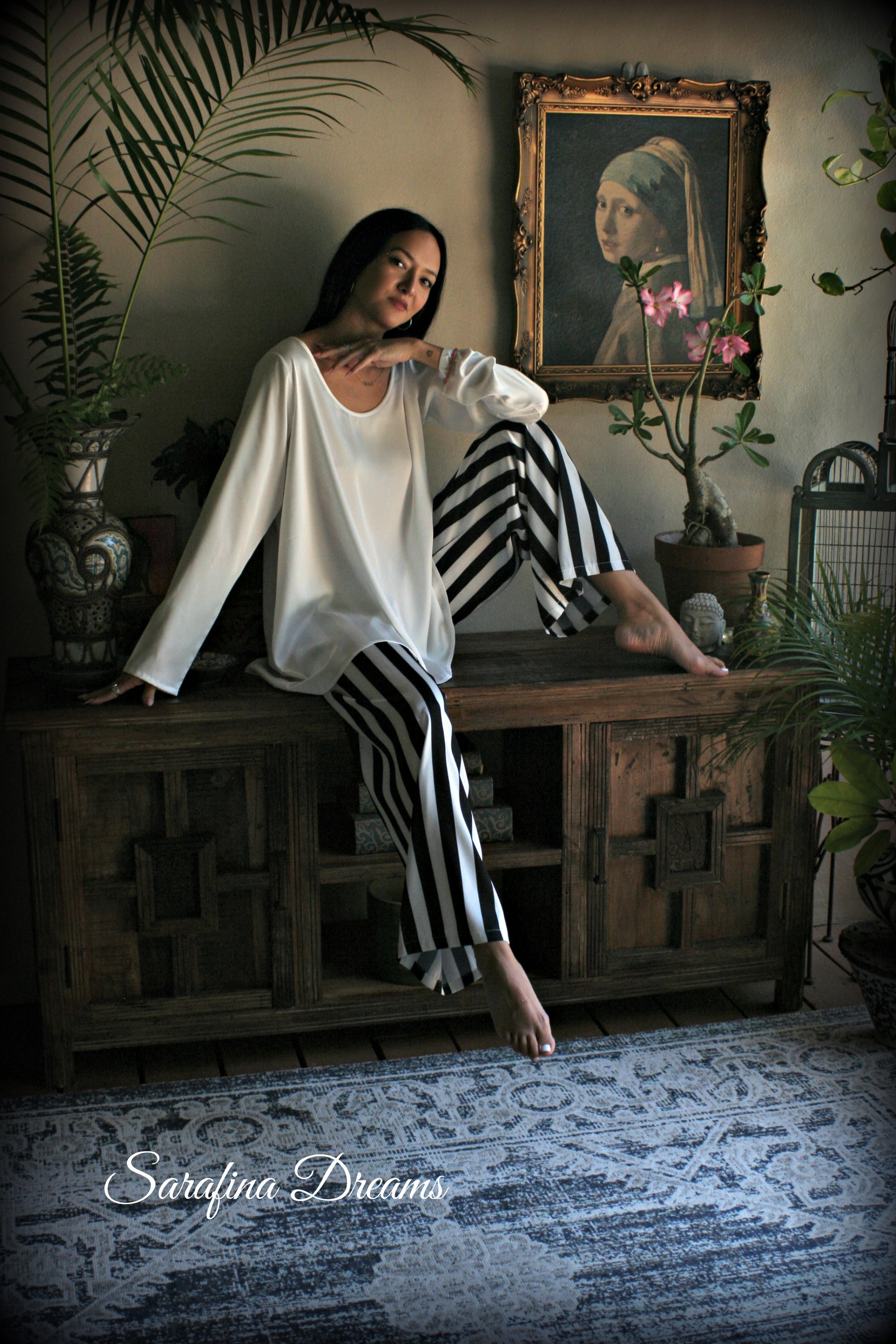 Black and white satin tunic top Pajama